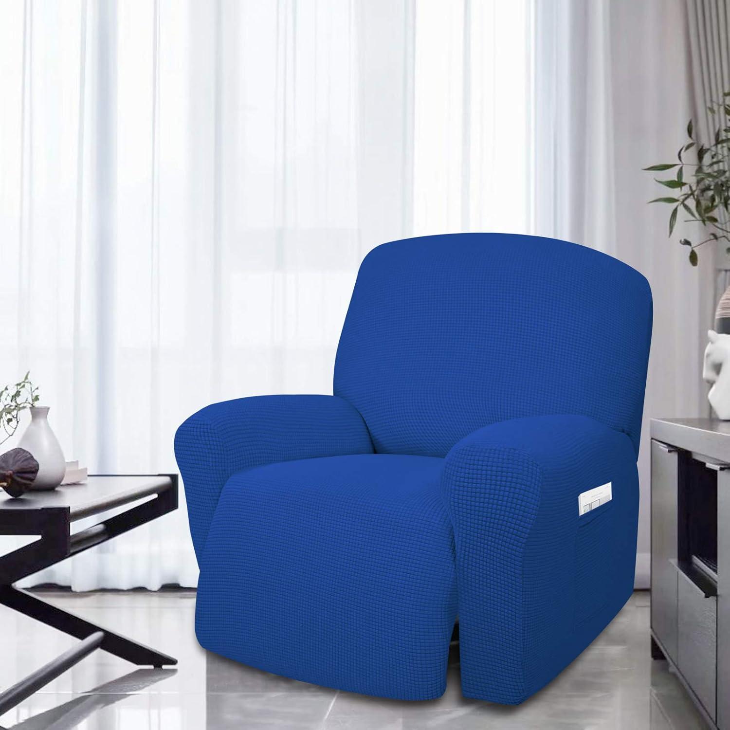 image:imageEasyGoing 8 Pieces Recliner Sofa Stretch Sofa Slipcover Sofa Cover Furniture Protector Couch Soft with Elastic Bottom Kids Spandex Jacquard Fabric Small Checks Dark GrayClassic Blue