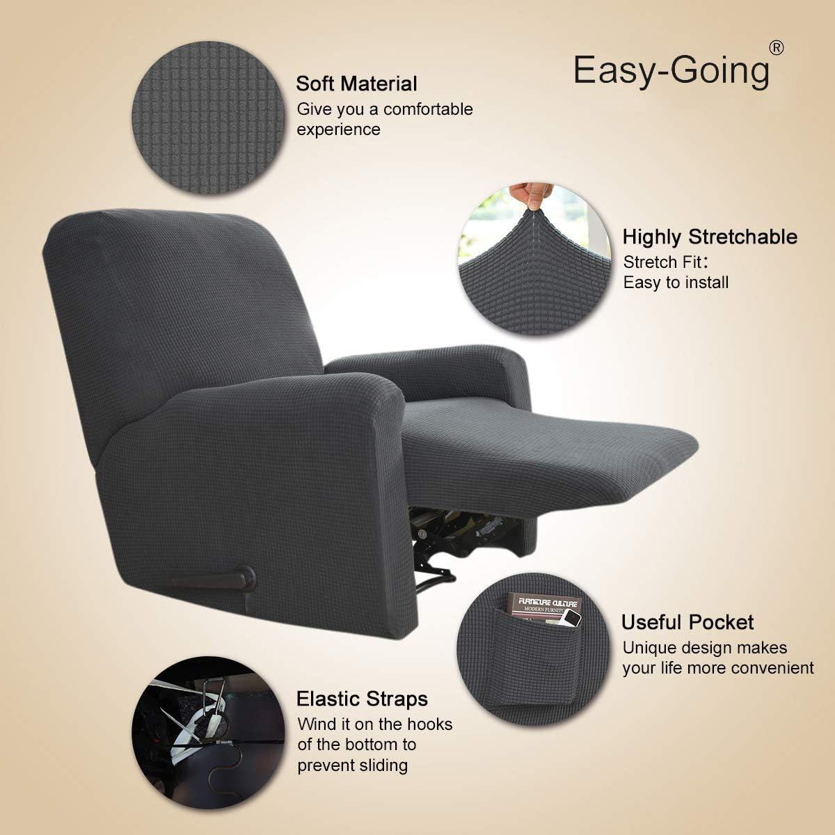 image:imageEasyGoing 8 Pieces Recliner Sofa Stretch Sofa Slipcover Sofa Cover Furniture Protector Couch Soft with Elastic Bottom Kids Spandex Jacquard Fabric Small Checks Dark GrayDark Gray