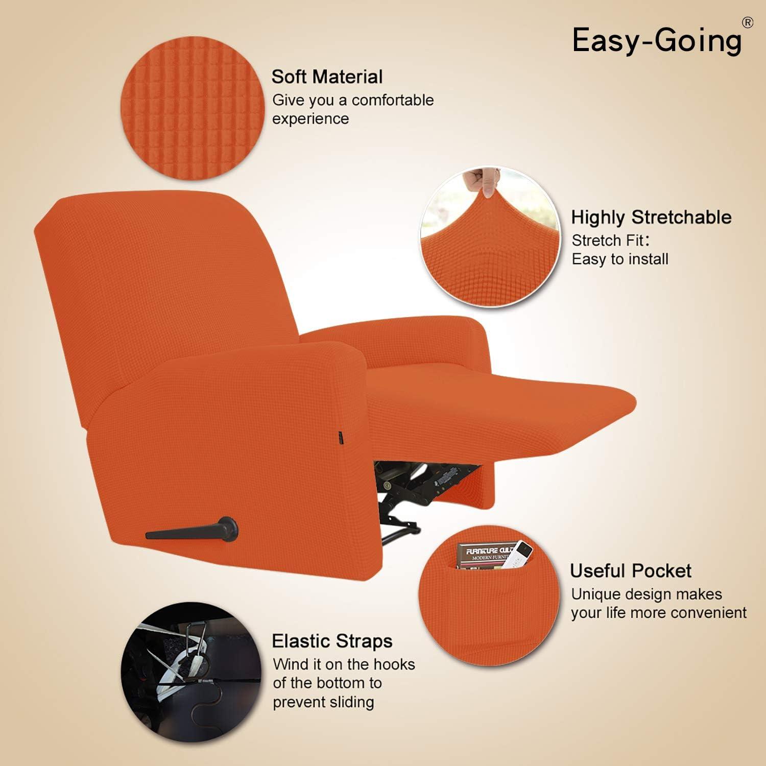image:imageEasyGoing 8 Pieces Recliner Sofa Stretch Sofa Slipcover Sofa Cover Furniture Protector Couch Soft with Elastic Bottom Kids Spandex Jacquard Fabric Small Checks Dark GrayOrange