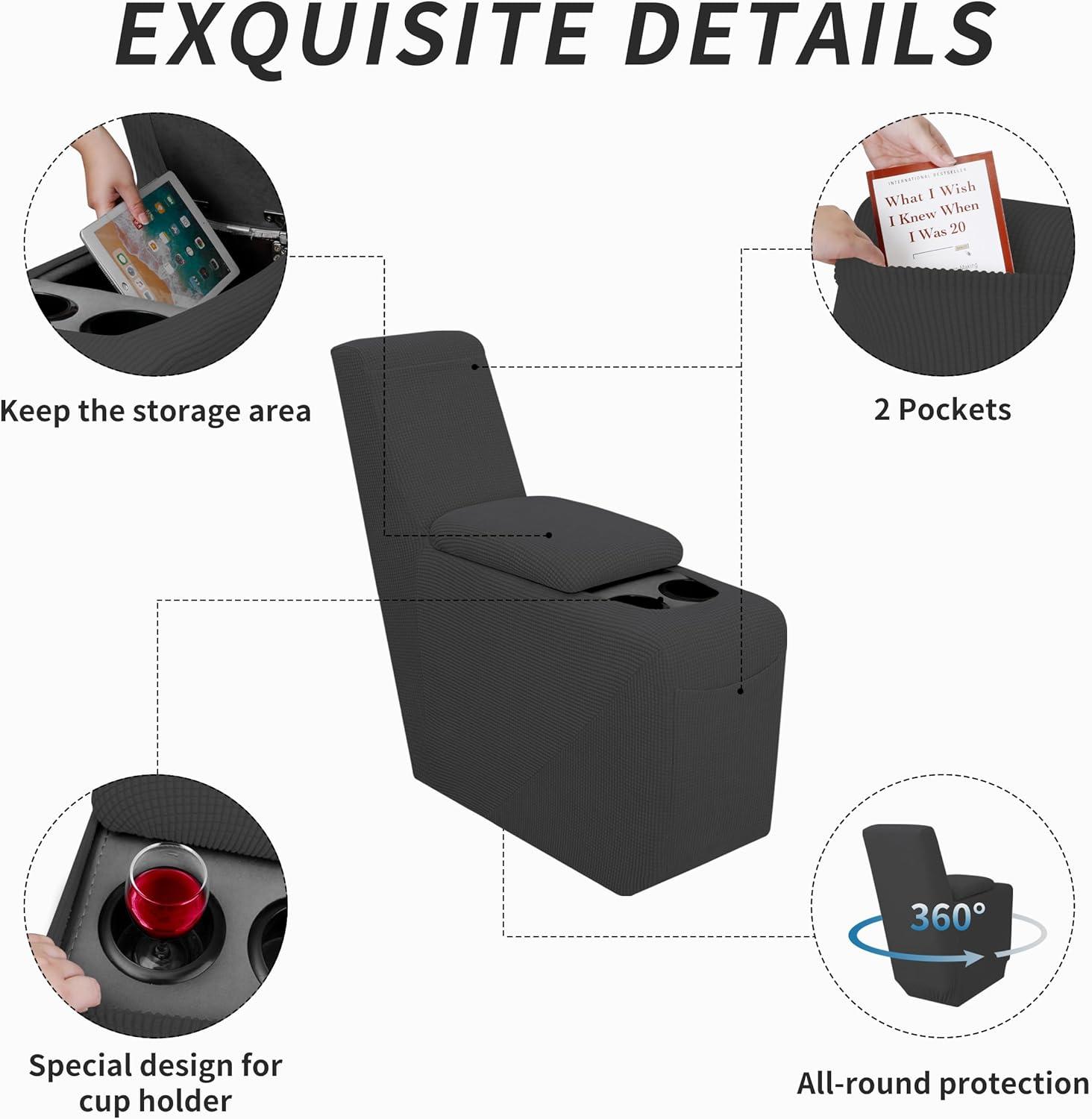 image:imageEasyGoing 8 Pieces Recliner Sofa Stretch Sofa Slipcover Sofa Cover Furniture Protector Couch Soft with Elastic Bottom Kids Spandex Jacquard Fabric Small Checks Dark GrayDark Gray