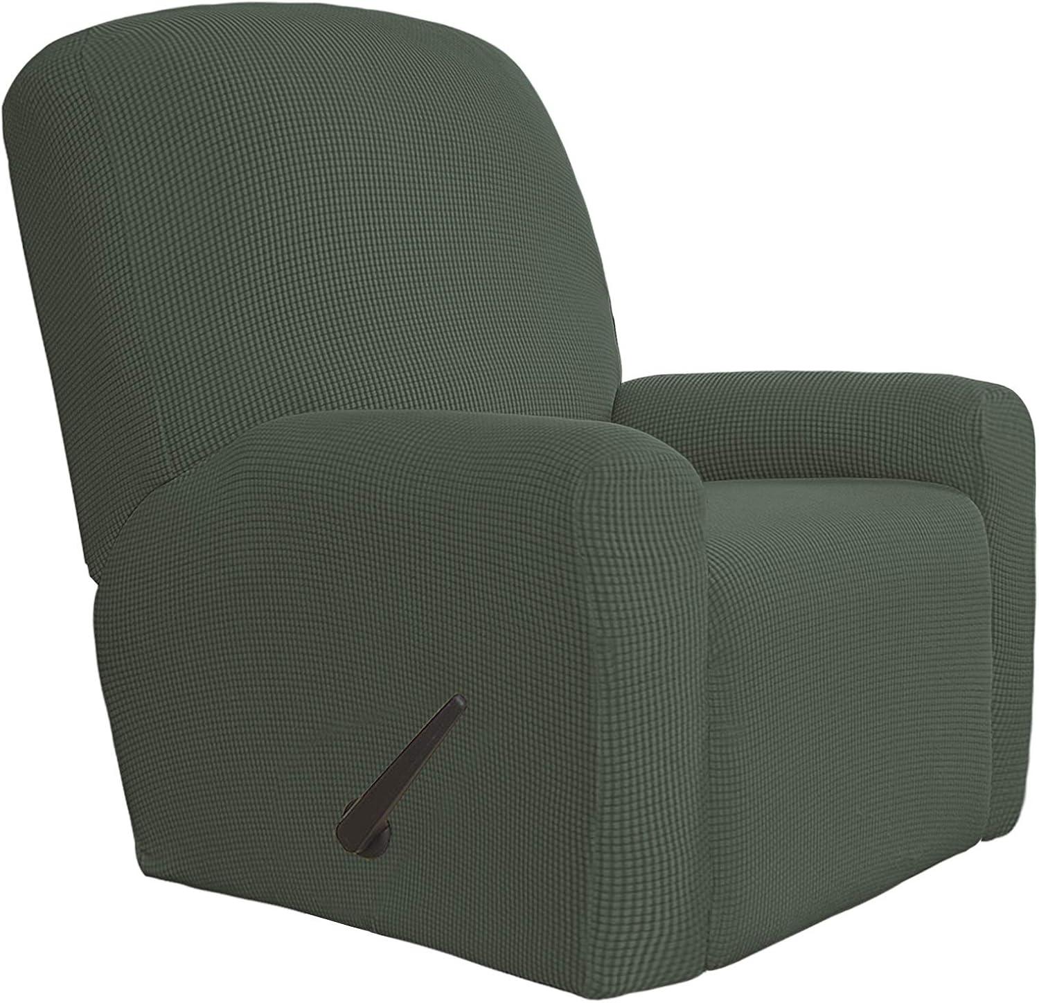 image:imageEasyGoing 8 Pieces Recliner Sofa Stretch Sofa Slipcover Sofa Cover Furniture Protector Couch Soft with Elastic Bottom Kids Spandex Jacquard Fabric Small Checks Dark GrayOlive Green