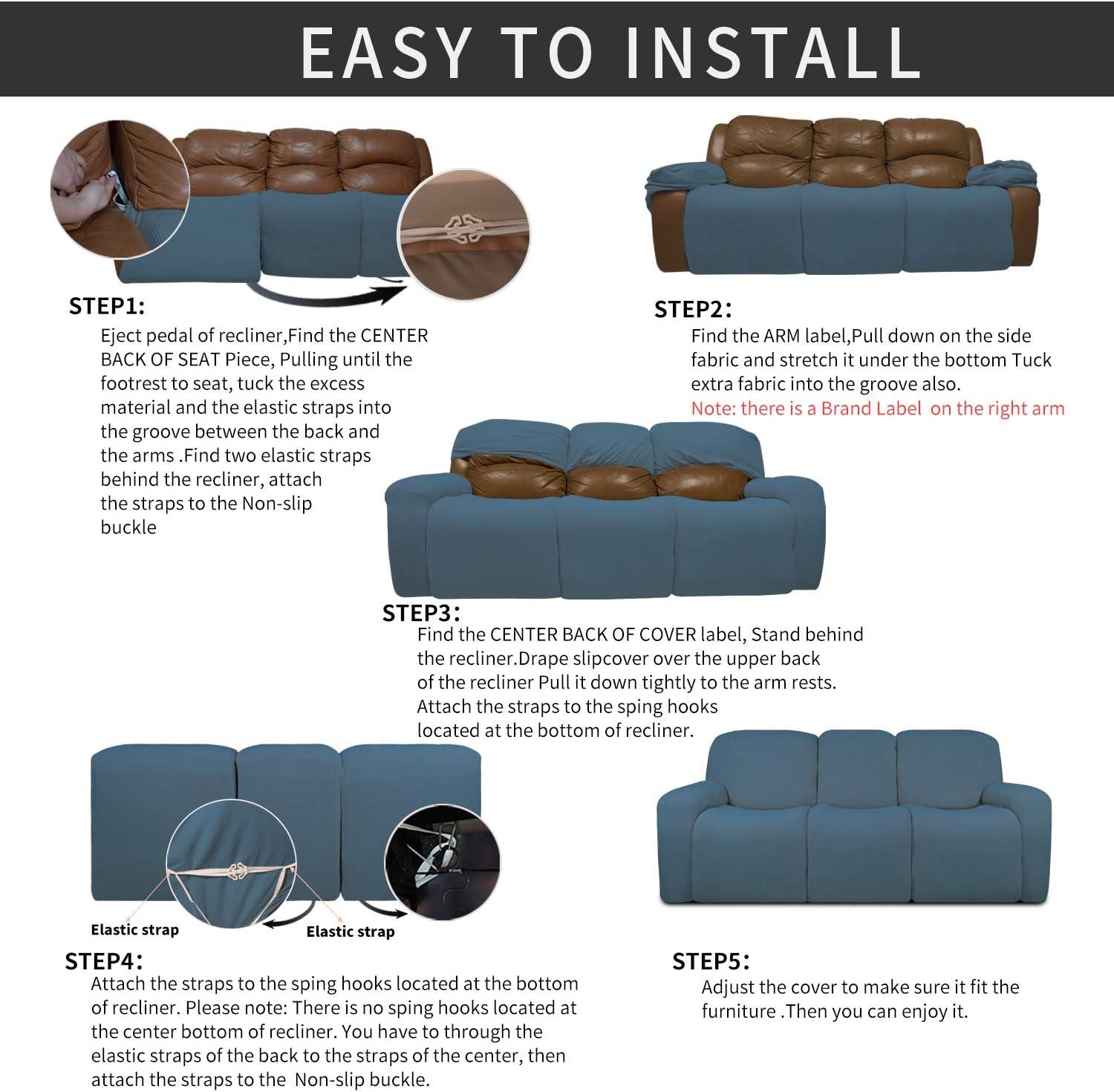 image:imageEasyGoing 8 Pieces Recliner Sofa Stretch Sofa Slipcover Sofa Cover Furniture Protector Couch Soft with Elastic Bottom Kids Spandex Jacquard Fabric Small Checks Dark GrayBluestone
