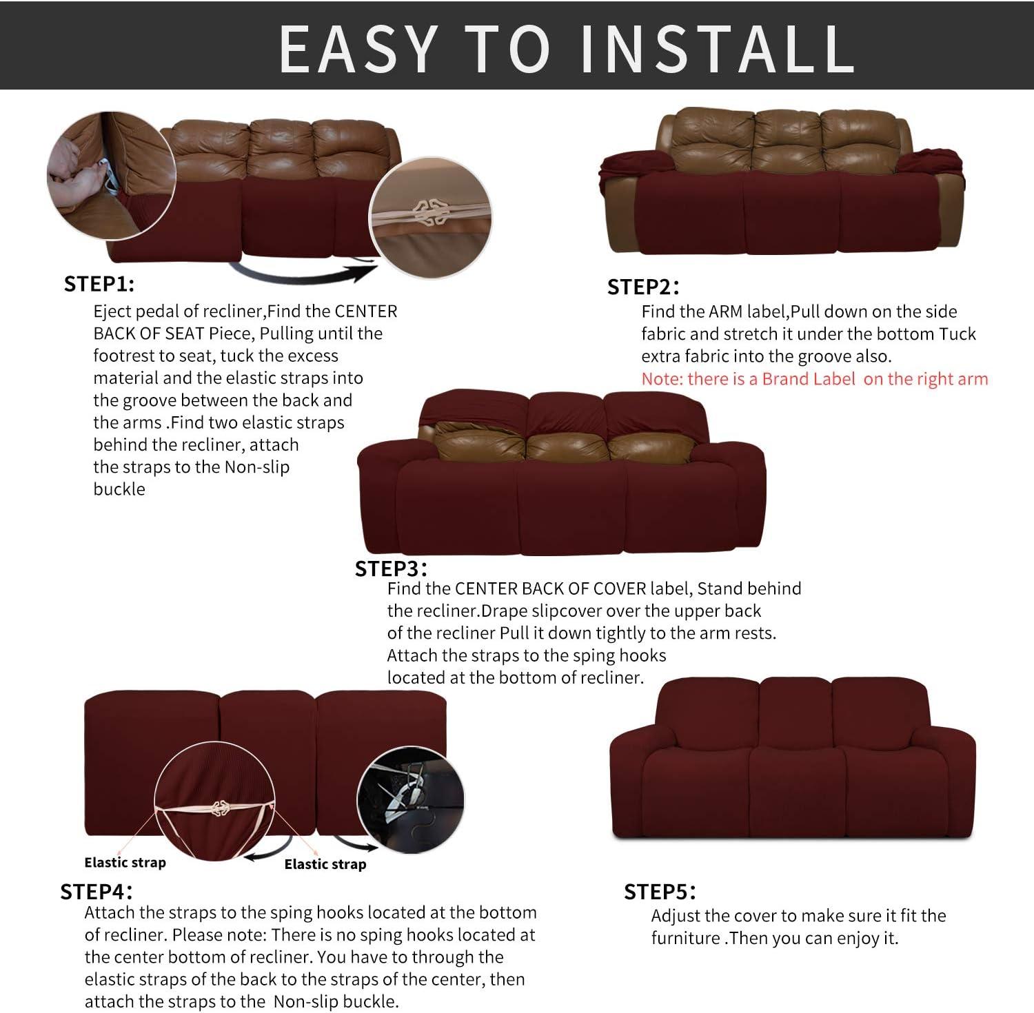 image:imageEasyGoing 8 Pieces Recliner Sofa Stretch Sofa Slipcover Sofa Cover Furniture Protector Couch Soft with Elastic Bottom Kids Spandex Jacquard Fabric Small Checks Dark GrayWine
