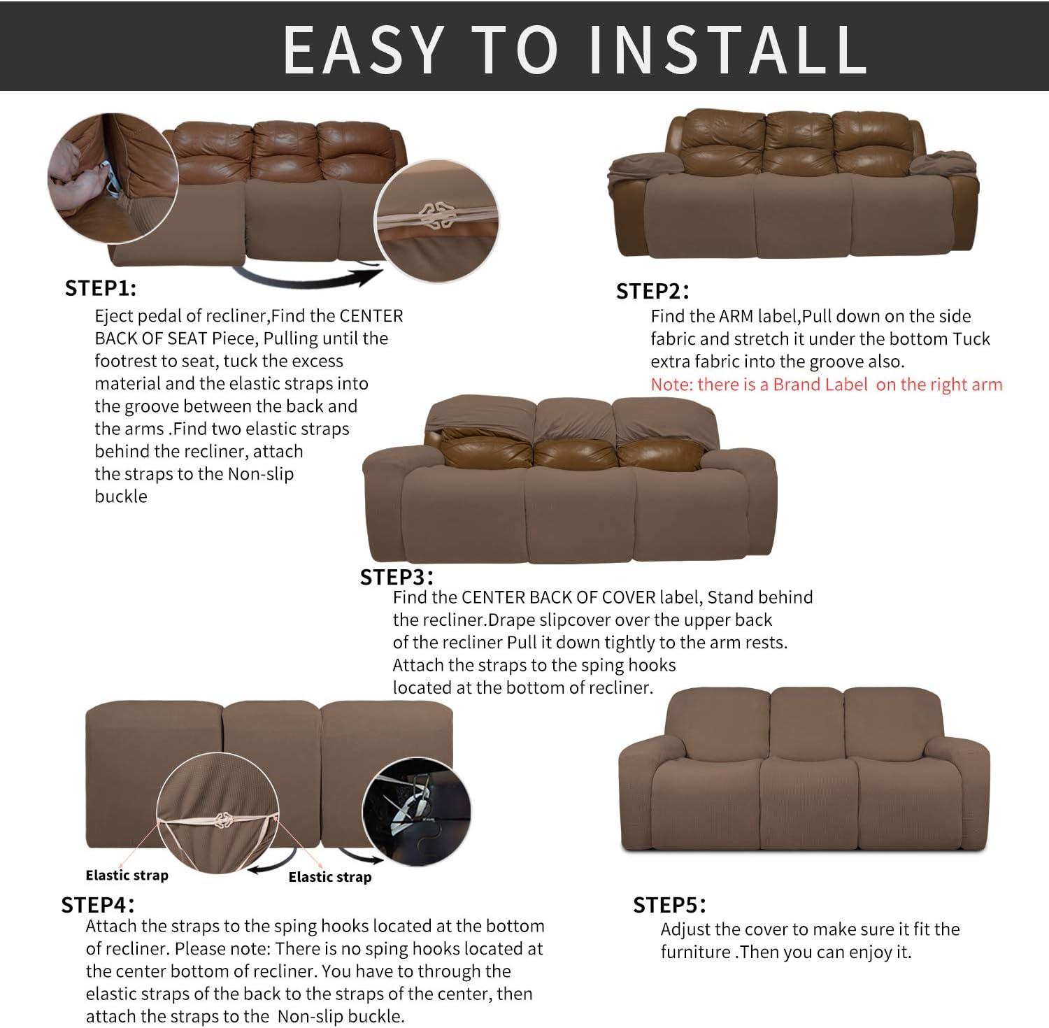 image:imageEasyGoing 8 Pieces Recliner Sofa Stretch Sofa Slipcover Sofa Cover Furniture Protector Couch Soft with Elastic Bottom Kids Spandex Jacquard Fabric Small Checks Dark GrayBrown