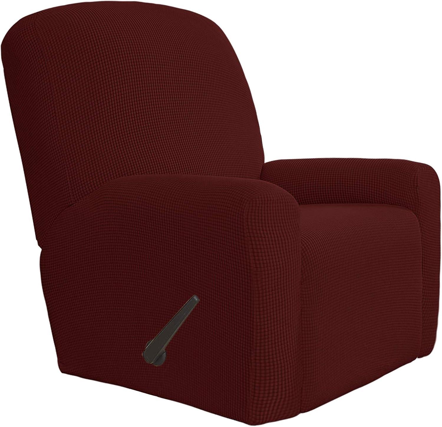 image:imageEasyGoing 8 Pieces Recliner Sofa Stretch Sofa Slipcover Sofa Cover Furniture Protector Couch Soft with Elastic Bottom Kids Spandex Jacquard Fabric Small Checks Dark GrayWine