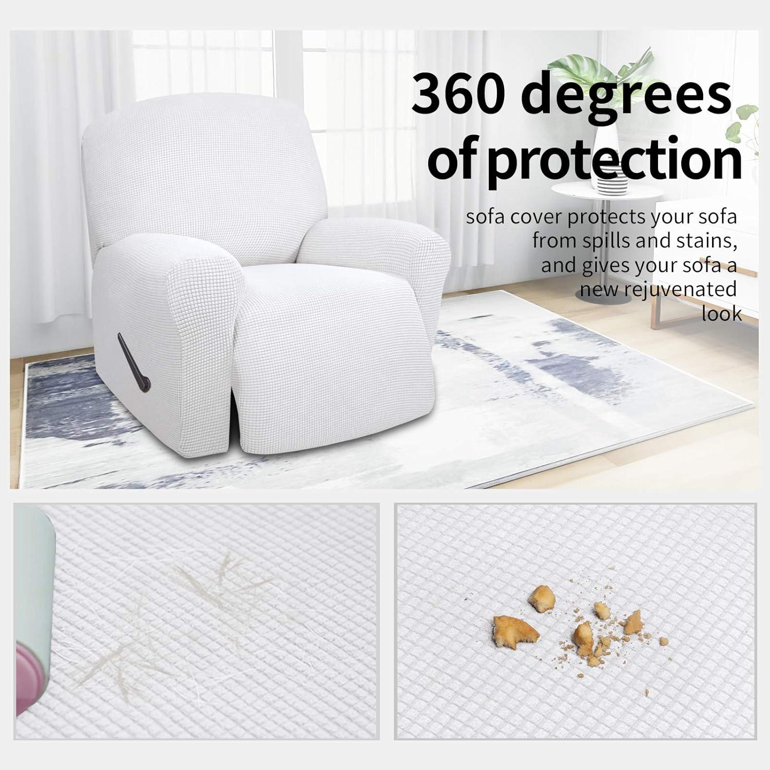 image:imageEasyGoing 8 Pieces Recliner Sofa Stretch Sofa Slipcover Sofa Cover Furniture Protector Couch Soft with Elastic Bottom Kids Spandex Jacquard Fabric Small Checks Dark GraySnow White