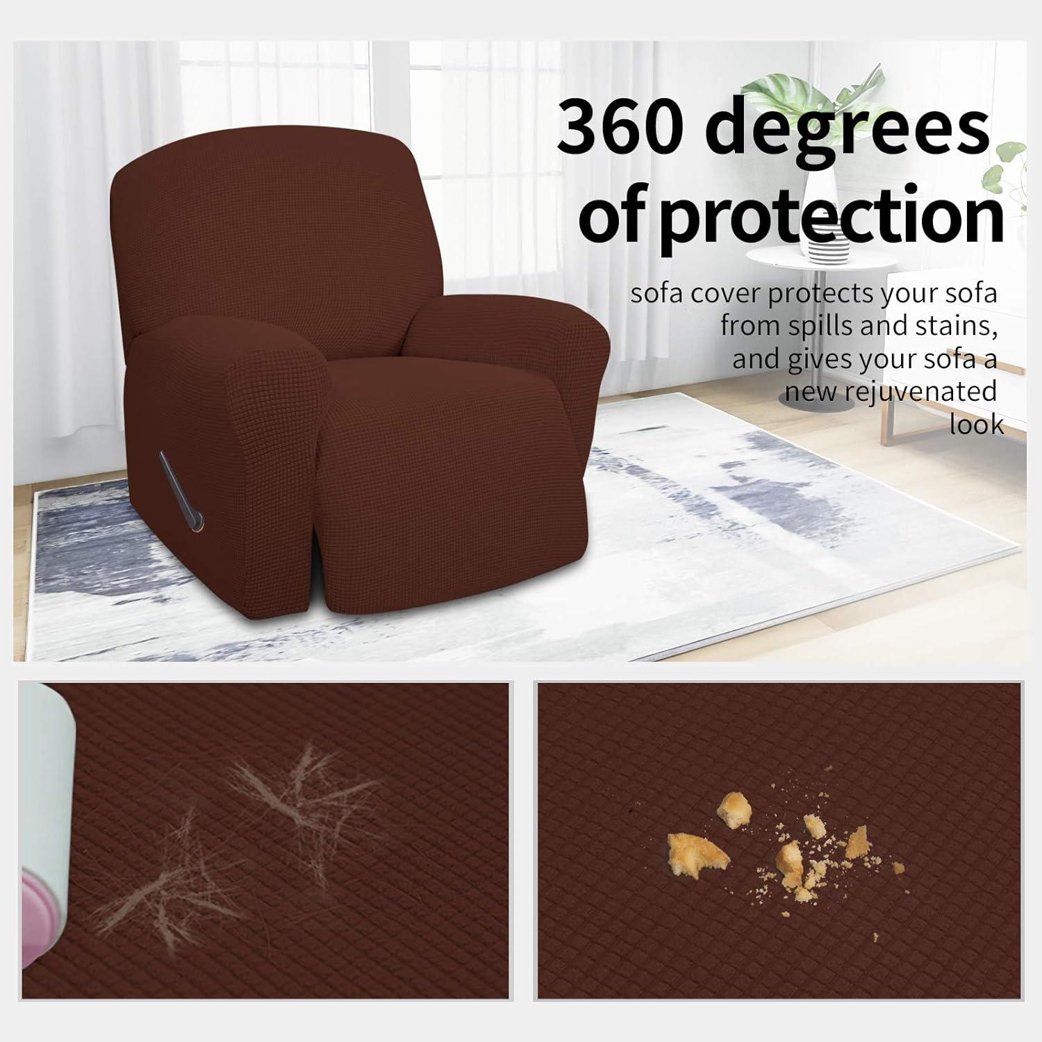image:imageEasyGoing 8 Pieces Recliner Sofa Stretch Sofa Slipcover Sofa Cover Furniture Protector Couch Soft with Elastic Bottom Kids Spandex Jacquard Fabric Small Checks Dark GrayCoffee
