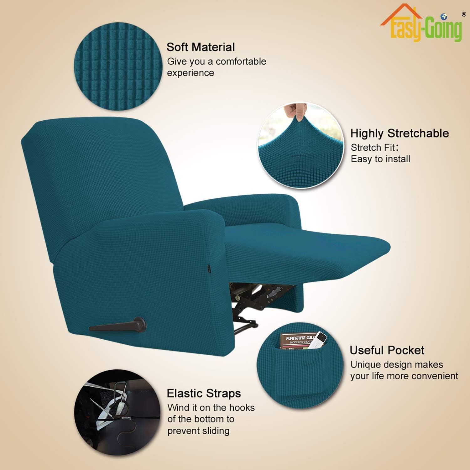 image:imageEasyGoing 8 Pieces Recliner Sofa Stretch Sofa Slipcover Sofa Cover Furniture Protector Couch Soft with Elastic Bottom Kids Spandex Jacquard Fabric Small Checks Dark GrayPeacock Blue