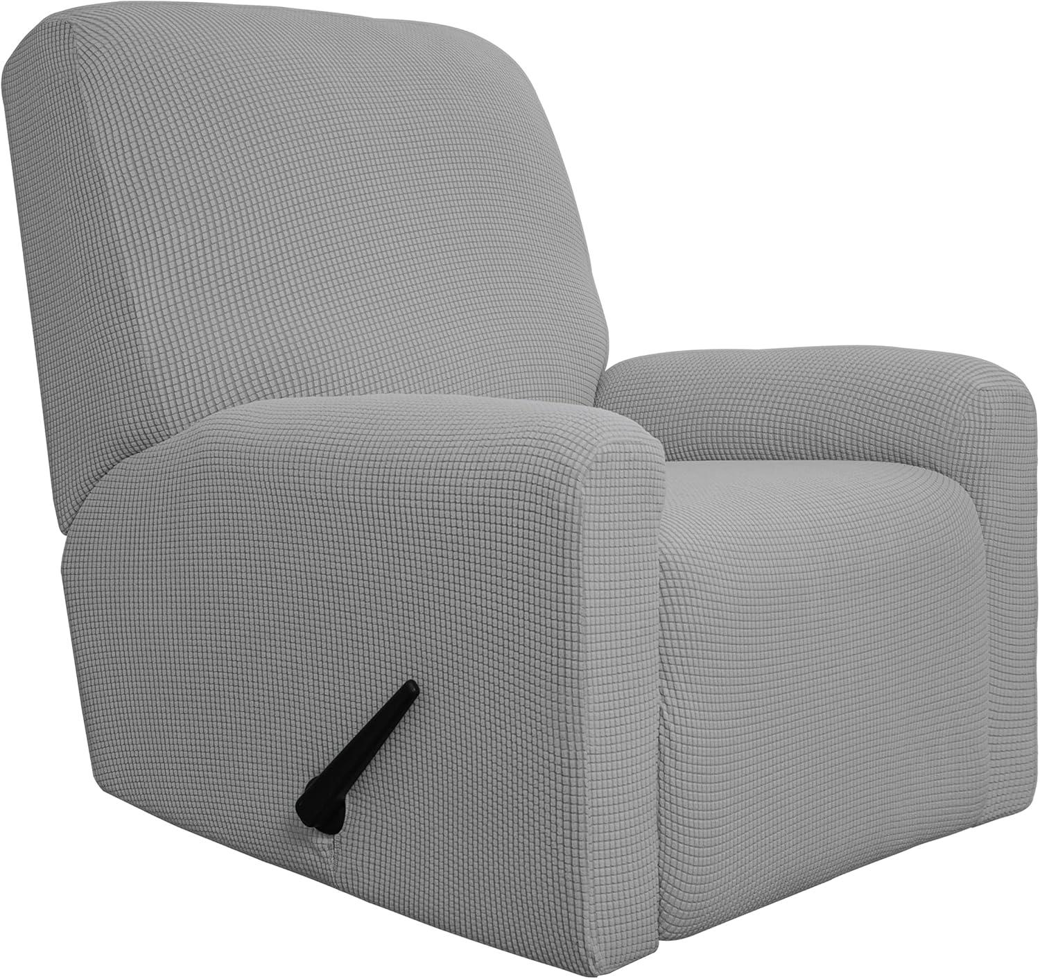 image:imageEasyGoing 8 Pieces Recliner Sofa Stretch Sofa Slipcover Sofa Cover Furniture Protector Couch Soft with Elastic Bottom Kids Spandex Jacquard Fabric Small Checks Dark GrayLight Gray