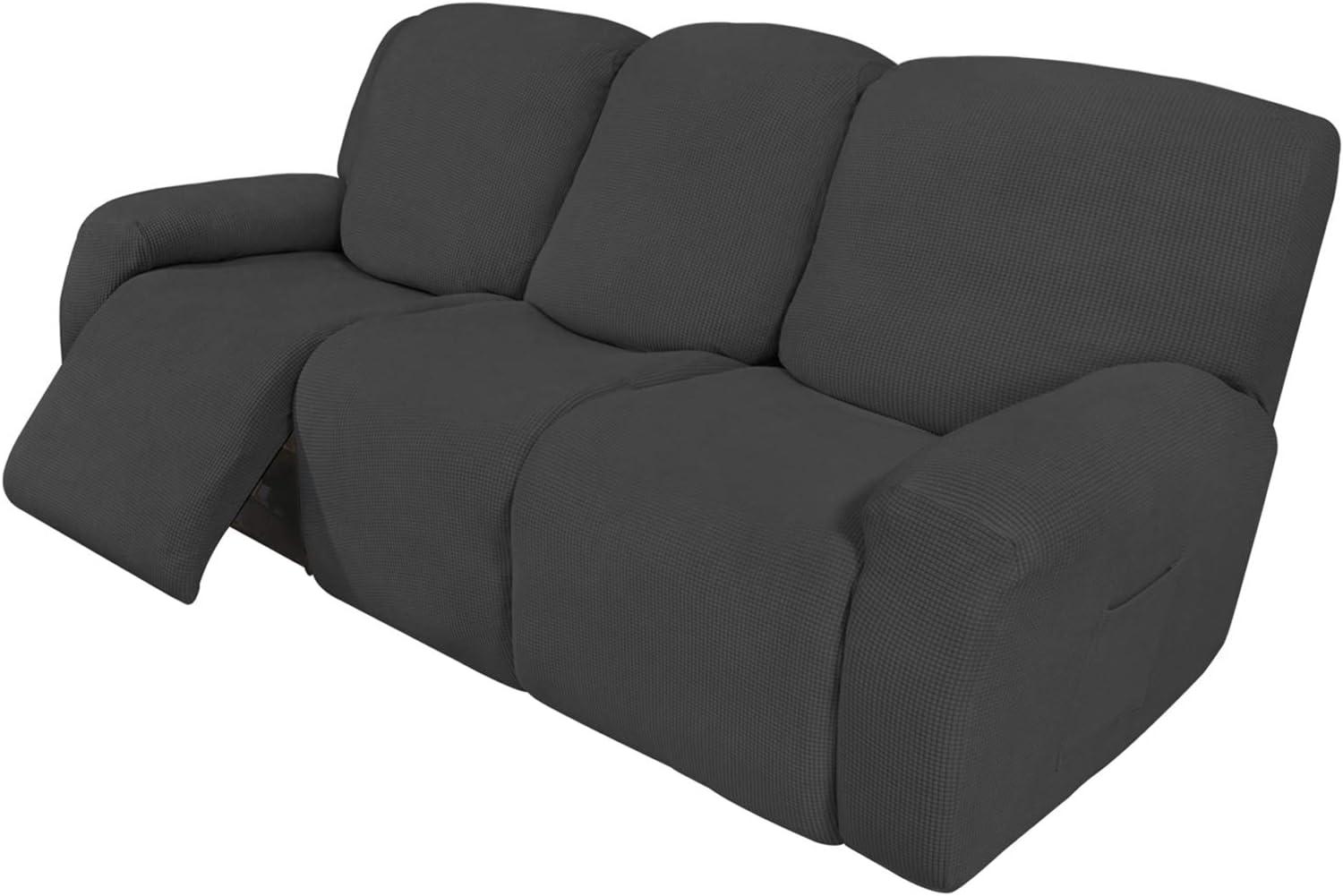 image:imageEasyGoing 8 Pieces Recliner Sofa Stretch Sofa Slipcover Sofa Cover Furniture Protector Couch Soft with Elastic Bottom Kids Spandex Jacquard Fabric Small Checks Dark GrayDark Gray