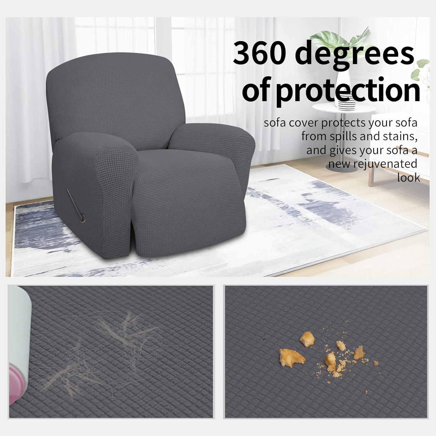 image:imageEasyGoing 8 Pieces Recliner Sofa Stretch Sofa Slipcover Sofa Cover Furniture Protector Couch Soft with Elastic Bottom Kids Spandex Jacquard Fabric Small Checks Dark GrayGrey