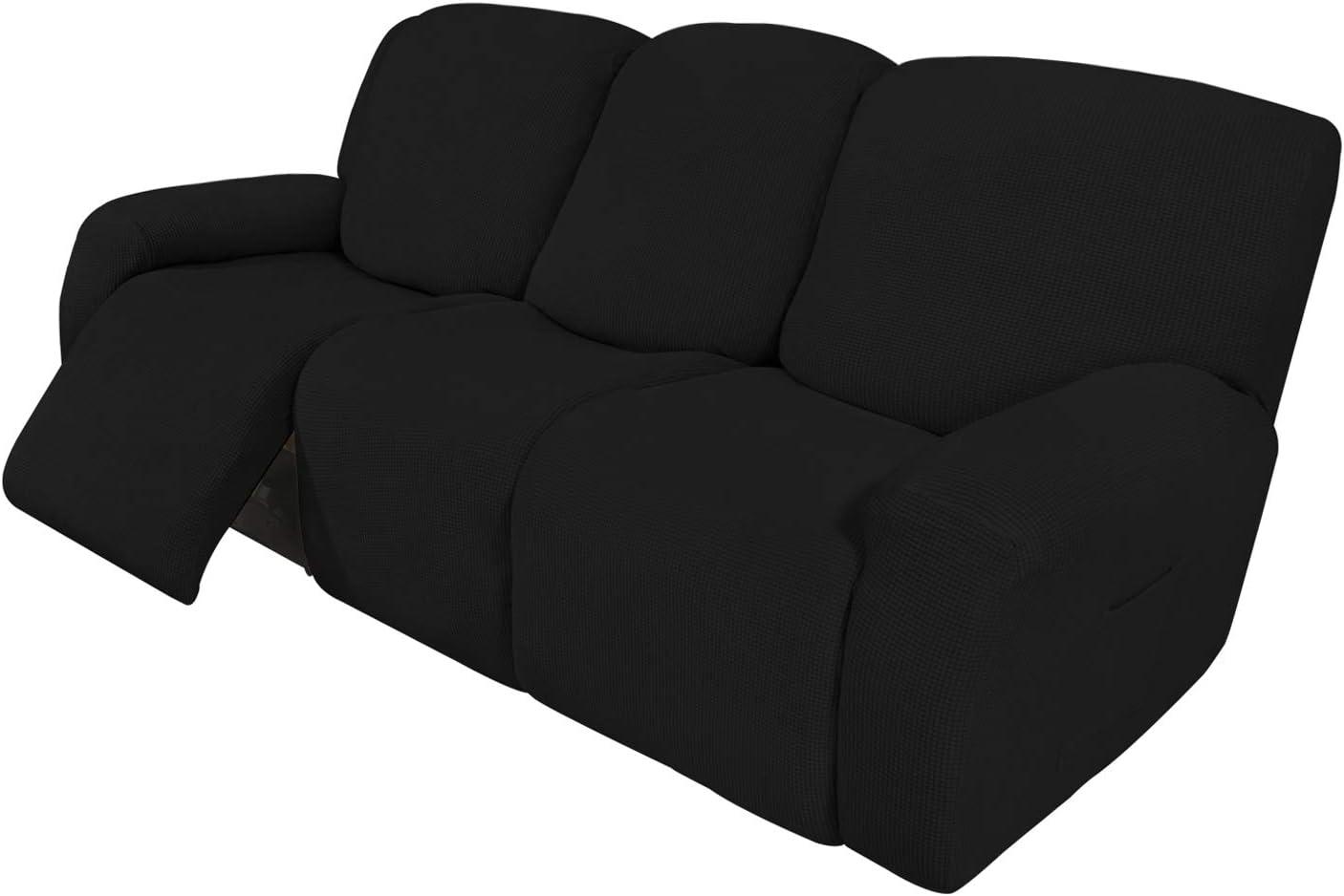 image:imageEasyGoing 8 Pieces Recliner Sofa Stretch Sofa Slipcover Sofa Cover Furniture Protector Couch Soft with Elastic Bottom Kids Spandex Jacquard Fabric Small Checks Dark GrayBlack