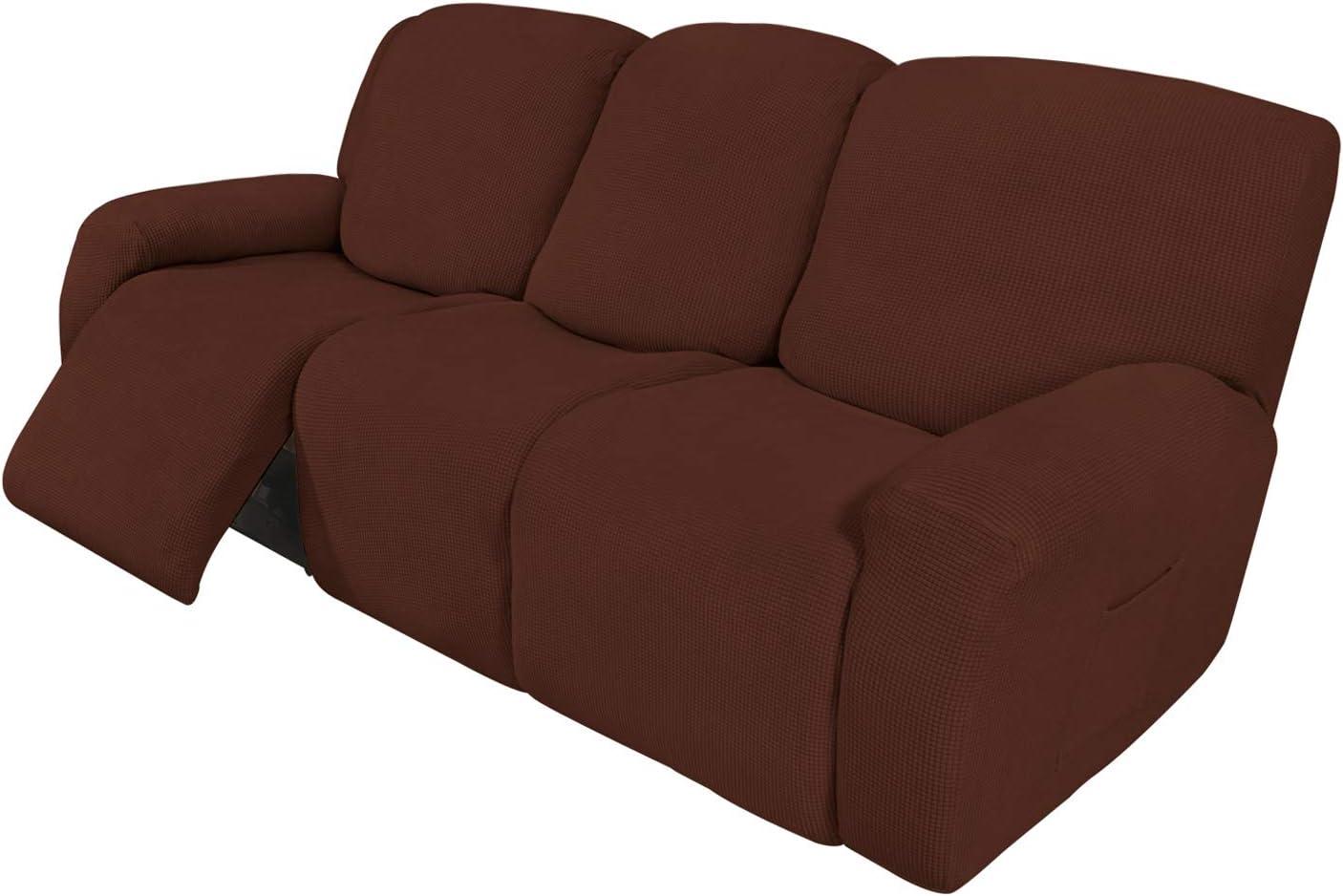 image:imageEasyGoing 8 Pieces Recliner Sofa Stretch Sofa Slipcover Sofa Cover Furniture Protector Couch Soft with Elastic Bottom Kids Spandex Jacquard Fabric Small Checks Dark GrayCoffee