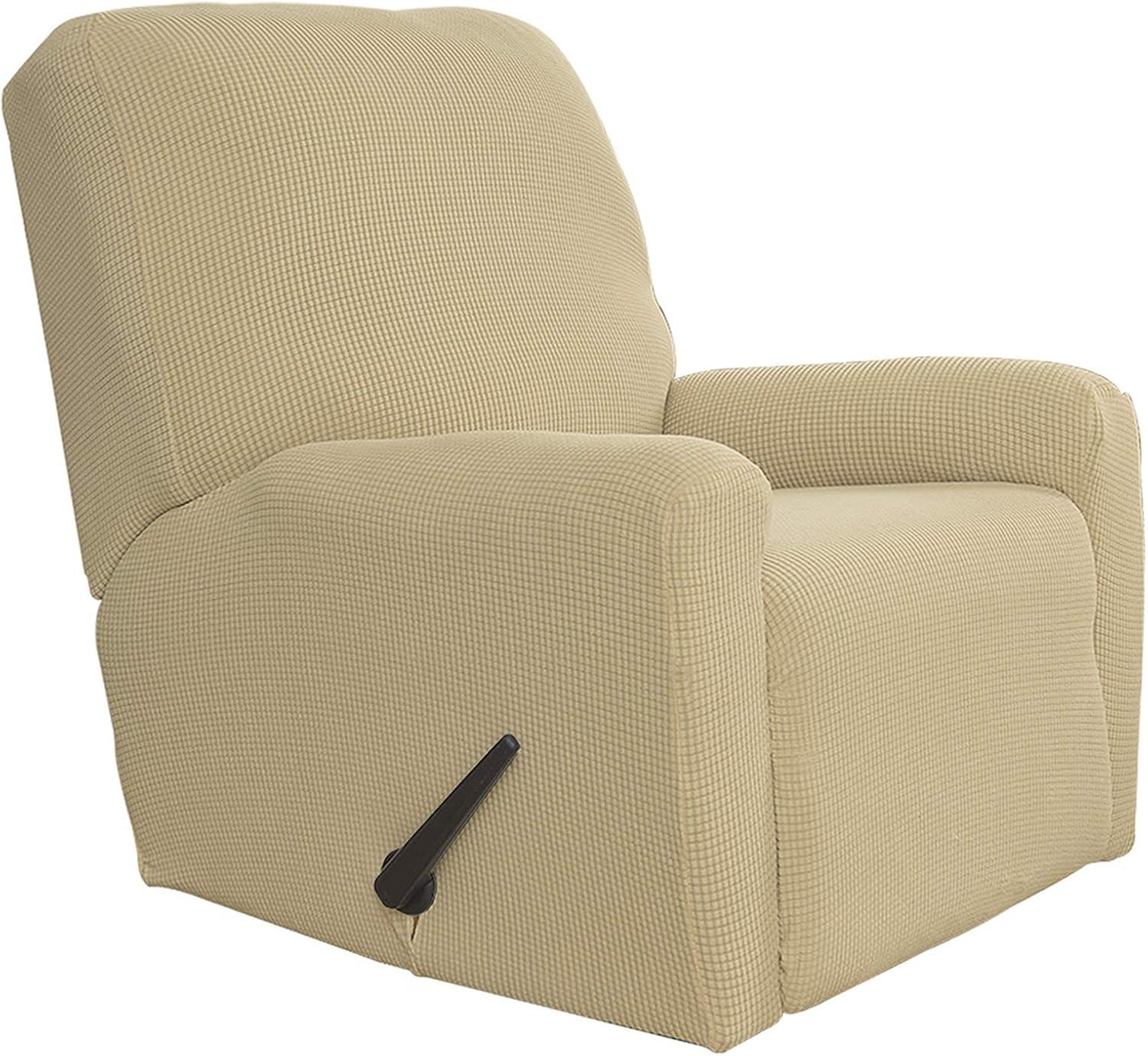 image:imageEasyGoing 8 Pieces Recliner Sofa Stretch Sofa Slipcover Sofa Cover Furniture Protector Couch Soft with Elastic Bottom Kids Spandex Jacquard Fabric Small Checks Dark GrayBeige