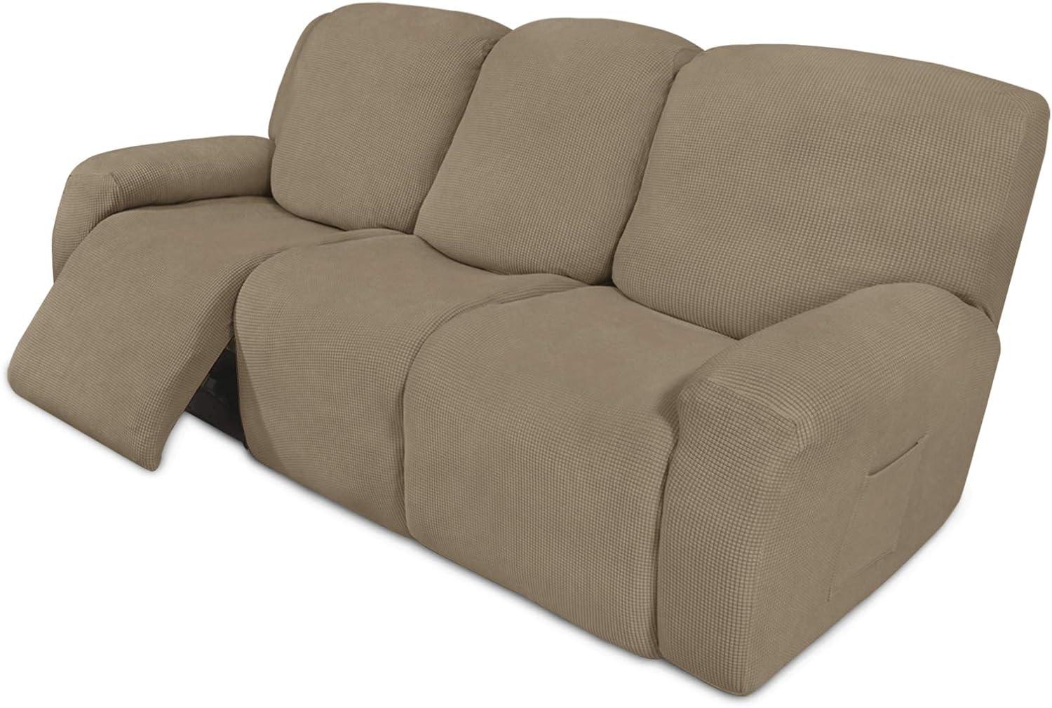 image:imageEasyGoing 8 Pieces Recliner Sofa Stretch Sofa Slipcover Sofa Cover Furniture Protector Couch Soft with Elastic Bottom Kids Spandex Jacquard Fabric Small Checks Dark GrayNatural