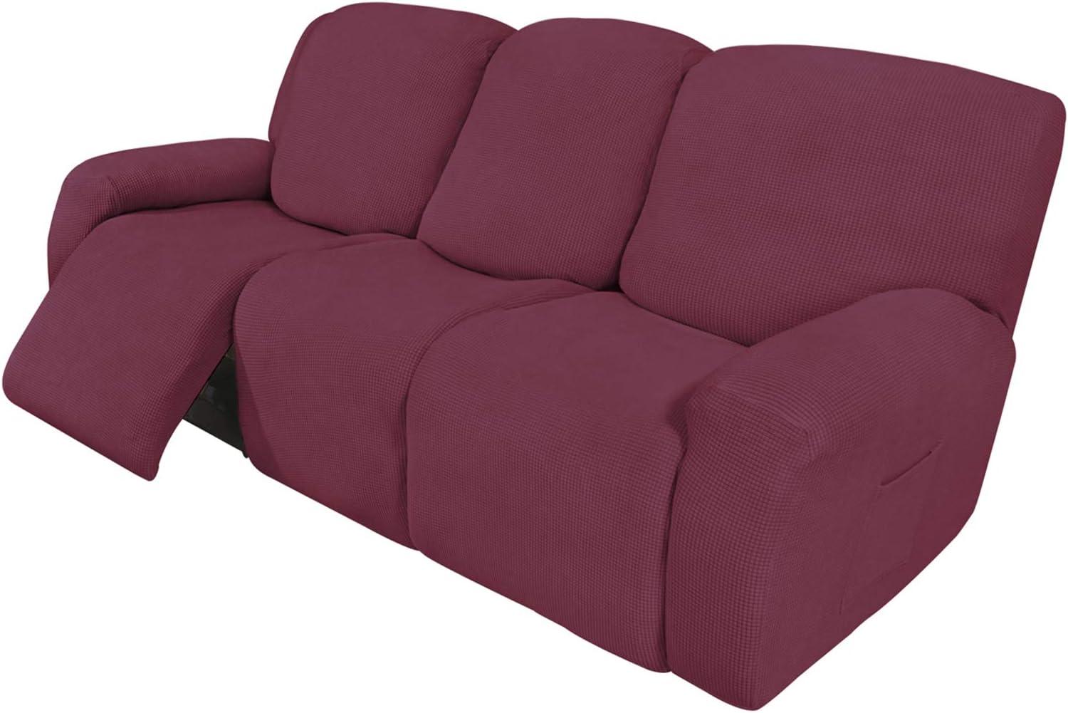 image:imageEasyGoing 8 Pieces Recliner Sofa Stretch Sofa Slipcover Sofa Cover Furniture Protector Couch Soft with Elastic Bottom Kids Spandex Jacquard Fabric Small Checks Dark GrayAsh Rose