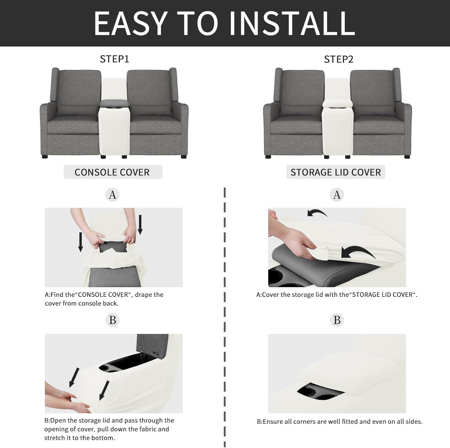 image:imageEasyGoing 8 Pieces Recliner Sofa Stretch Sofa Slipcover Sofa Cover Furniture Protector Couch Soft with Elastic Bottom Kids Spandex Jacquard Fabric Small Checks Dark GrayCream