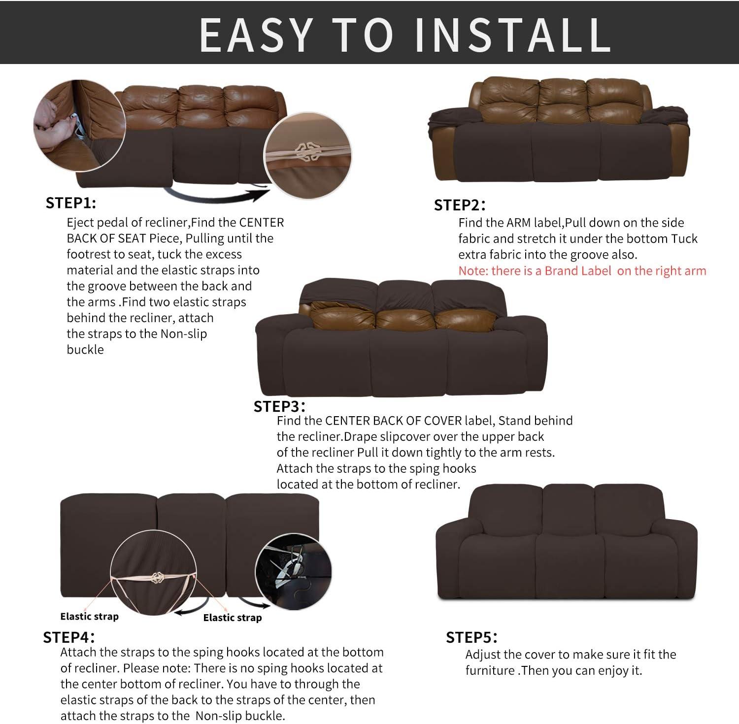 image:imageEasyGoing 8 Pieces Recliner Sofa Stretch Sofa Slipcover Sofa Cover Furniture Protector Couch Soft with Elastic Bottom Kids Spandex Jacquard Fabric Small Checks Dark GrayChocolate