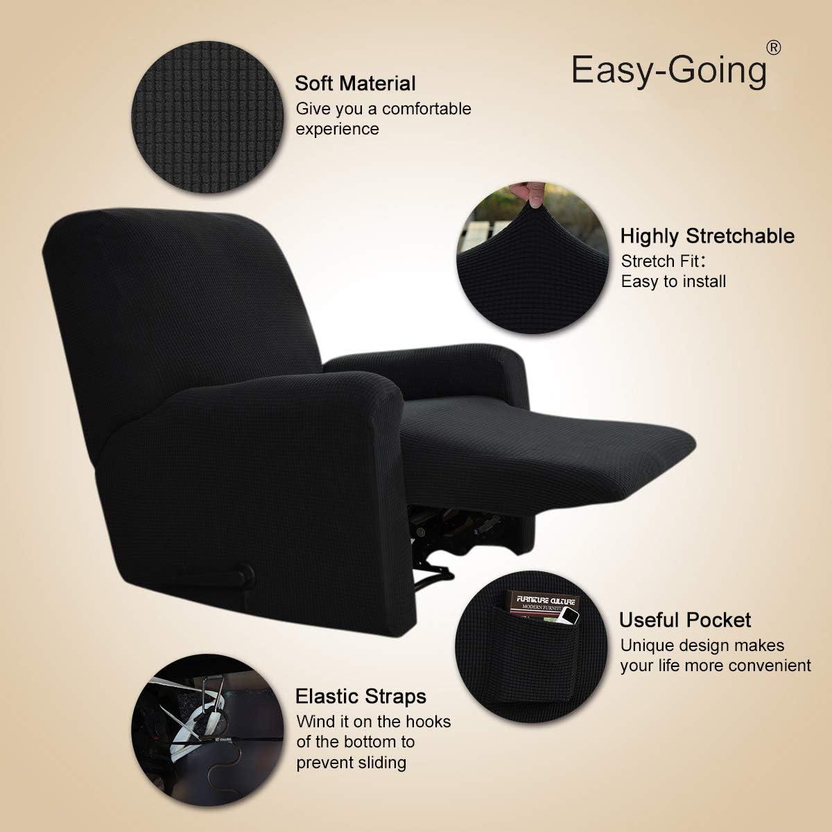 image:imageEasyGoing 8 Pieces Recliner Sofa Stretch Sofa Slipcover Sofa Cover Furniture Protector Couch Soft with Elastic Bottom Kids Spandex Jacquard Fabric Small Checks Dark GrayBlack