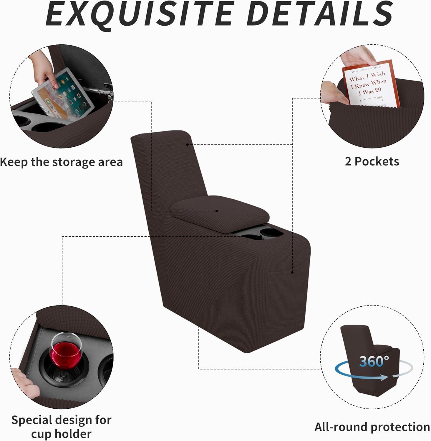 image:imageEasyGoing 8 Pieces Recliner Sofa Stretch Sofa Slipcover Sofa Cover Furniture Protector Couch Soft with Elastic Bottom Kids Spandex Jacquard Fabric Small Checks Dark GrayChocolate