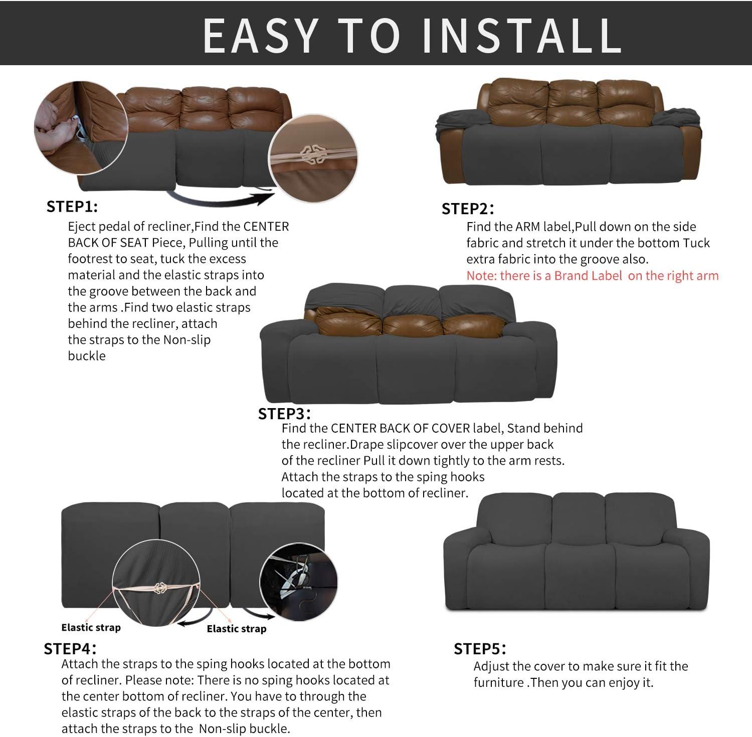 image:imageEasyGoing 8 Pieces Recliner Sofa Stretch Sofa Slipcover Sofa Cover Furniture Protector Couch Soft with Elastic Bottom Kids Spandex Jacquard Fabric Small Checks Dark GrayDark Gray