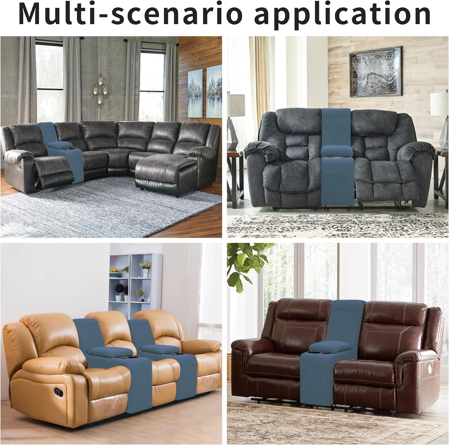 image:imageEasyGoing 8 Pieces Recliner Sofa Stretch Sofa Slipcover Sofa Cover Furniture Protector Couch Soft with Elastic Bottom Kids Spandex Jacquard Fabric Small Checks Dark GrayBluestone