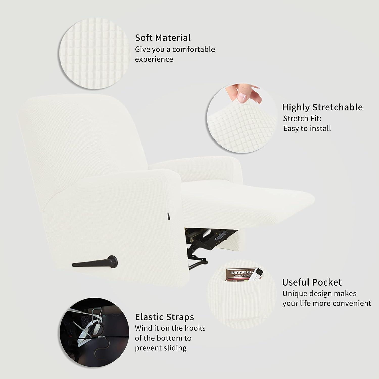 image:imageEasyGoing 8 Pieces Recliner Sofa Stretch Sofa Slipcover Sofa Cover Furniture Protector Couch Soft with Elastic Bottom Kids Spandex Jacquard Fabric Small Checks Dark GrayCream