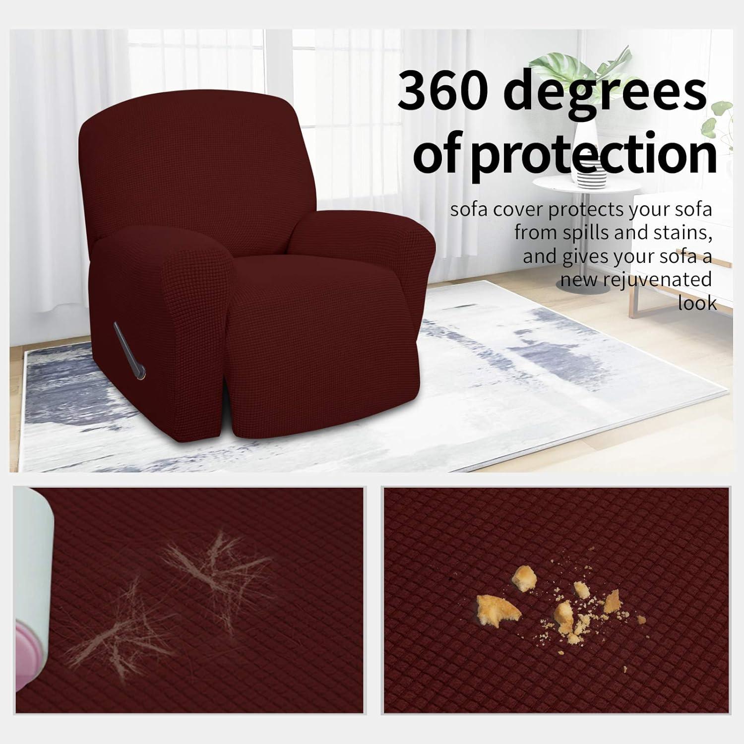 image:imageEasyGoing 8 Pieces Recliner Sofa Stretch Sofa Slipcover Sofa Cover Furniture Protector Couch Soft with Elastic Bottom Kids Spandex Jacquard Fabric Small Checks Dark GrayWine