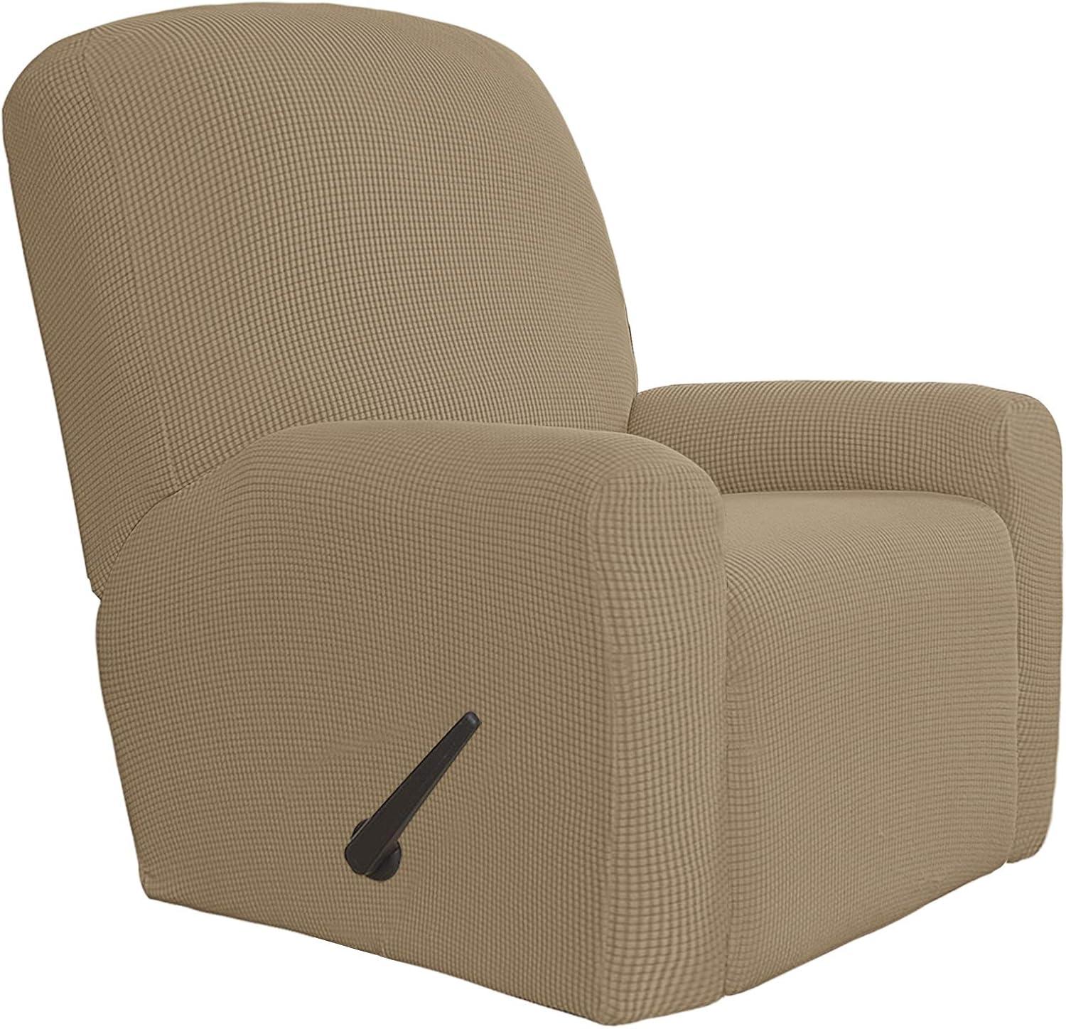 image:imageEasyGoing 8 Pieces Recliner Sofa Stretch Sofa Slipcover Sofa Cover Furniture Protector Couch Soft with Elastic Bottom Kids Spandex Jacquard Fabric Small Checks Dark GrayTan