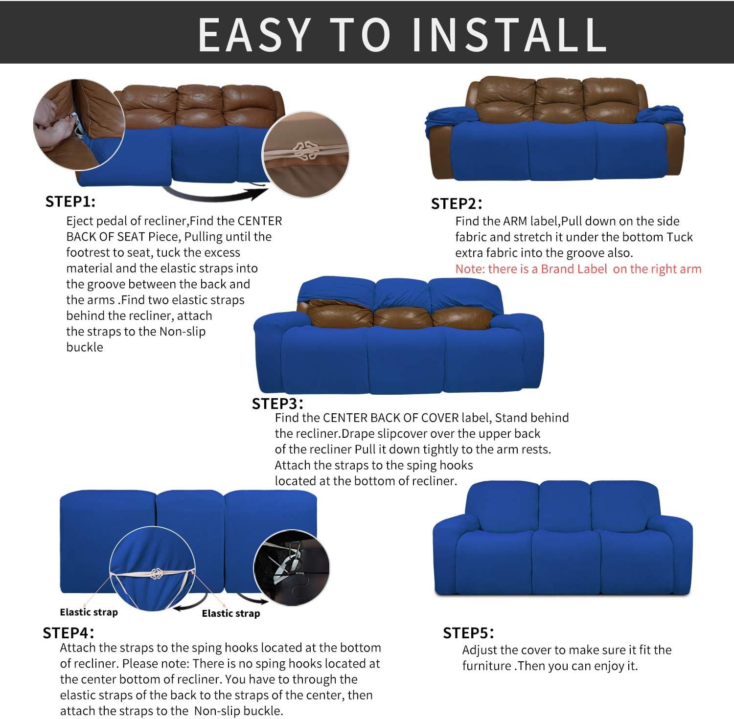 image:imageEasyGoing 8 Pieces Recliner Sofa Stretch Sofa Slipcover Sofa Cover Furniture Protector Couch Soft with Elastic Bottom Kids Spandex Jacquard Fabric Small Checks Dark GrayClassic Blue
