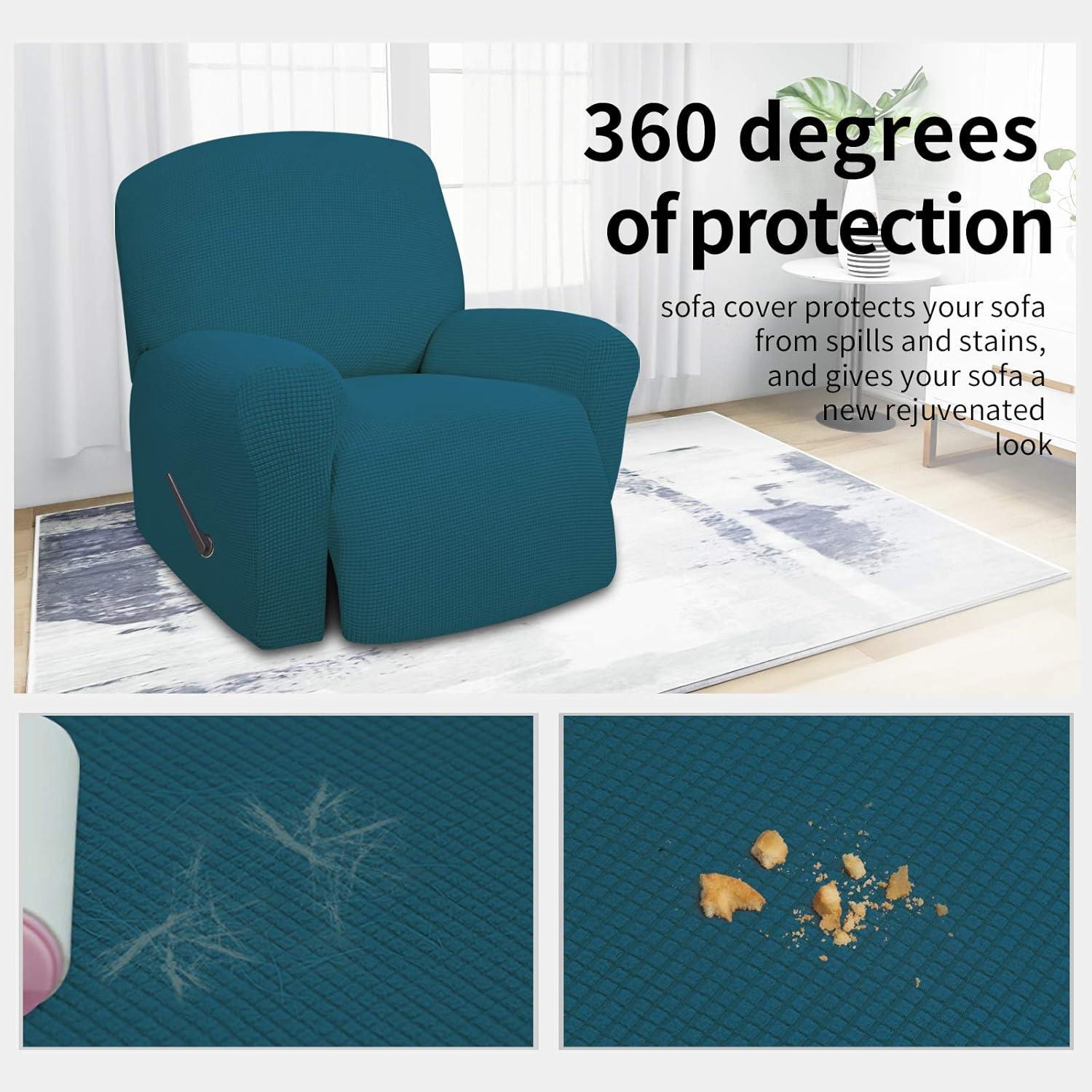 image:imageEasyGoing 8 Pieces Recliner Sofa Stretch Sofa Slipcover Sofa Cover Furniture Protector Couch Soft with Elastic Bottom Kids Spandex Jacquard Fabric Small Checks Dark GrayPeacock Blue