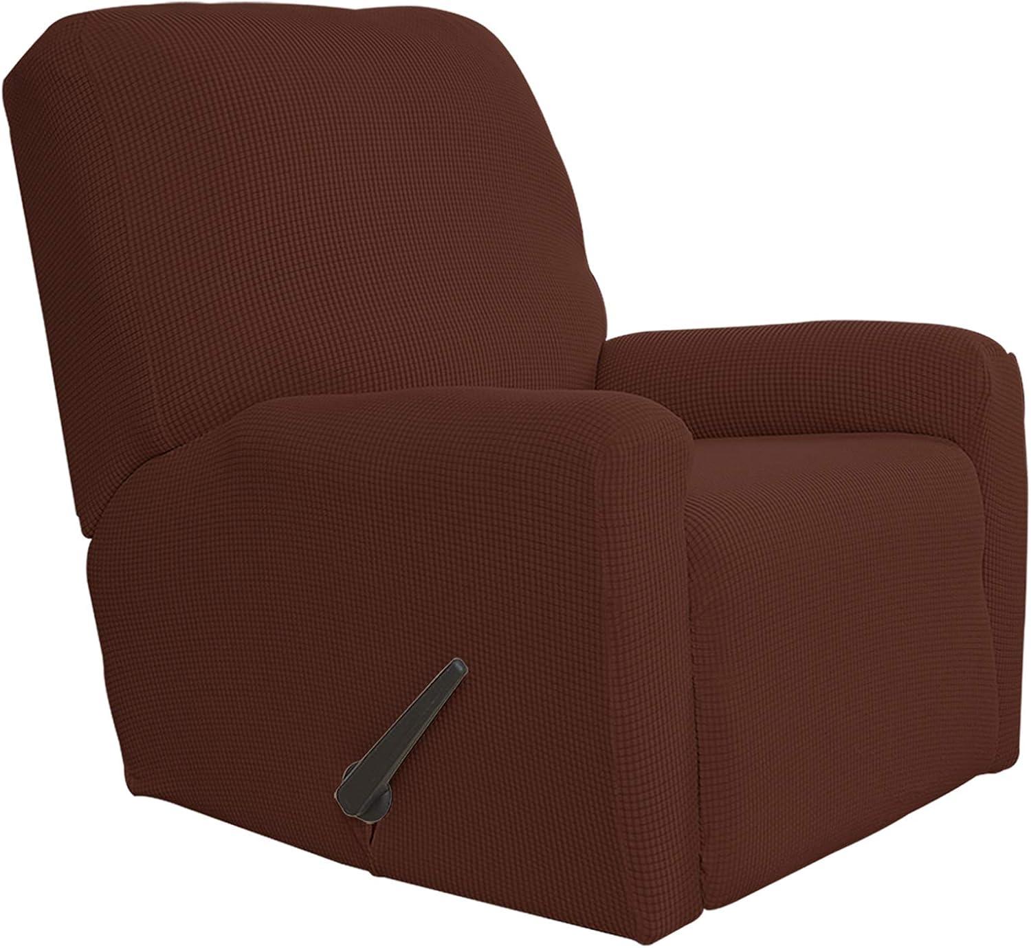 image:imageEasyGoing 8 Pieces Recliner Sofa Stretch Sofa Slipcover Sofa Cover Furniture Protector Couch Soft with Elastic Bottom Kids Spandex Jacquard Fabric Small Checks Dark GrayCoffee