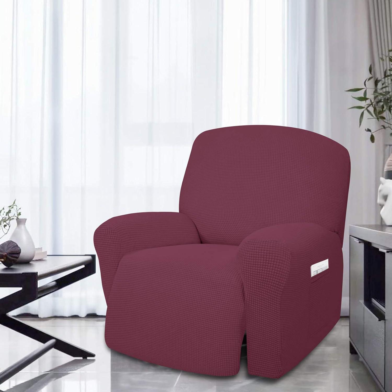 image:imageEasyGoing 8 Pieces Recliner Sofa Stretch Sofa Slipcover Sofa Cover Furniture Protector Couch Soft with Elastic Bottom Kids Spandex Jacquard Fabric Small Checks Dark GrayAsh Rose