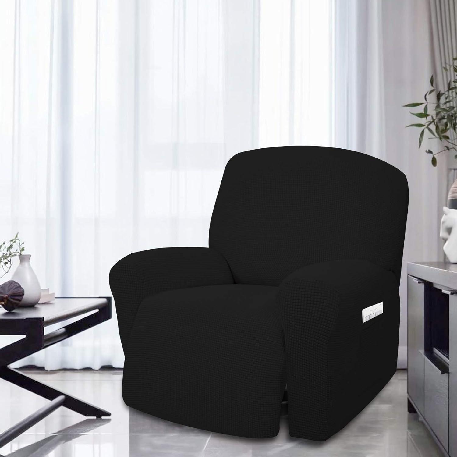image:imageEasyGoing 8 Pieces Recliner Sofa Stretch Sofa Slipcover Sofa Cover Furniture Protector Couch Soft with Elastic Bottom Kids Spandex Jacquard Fabric Small Checks Dark GrayBlack