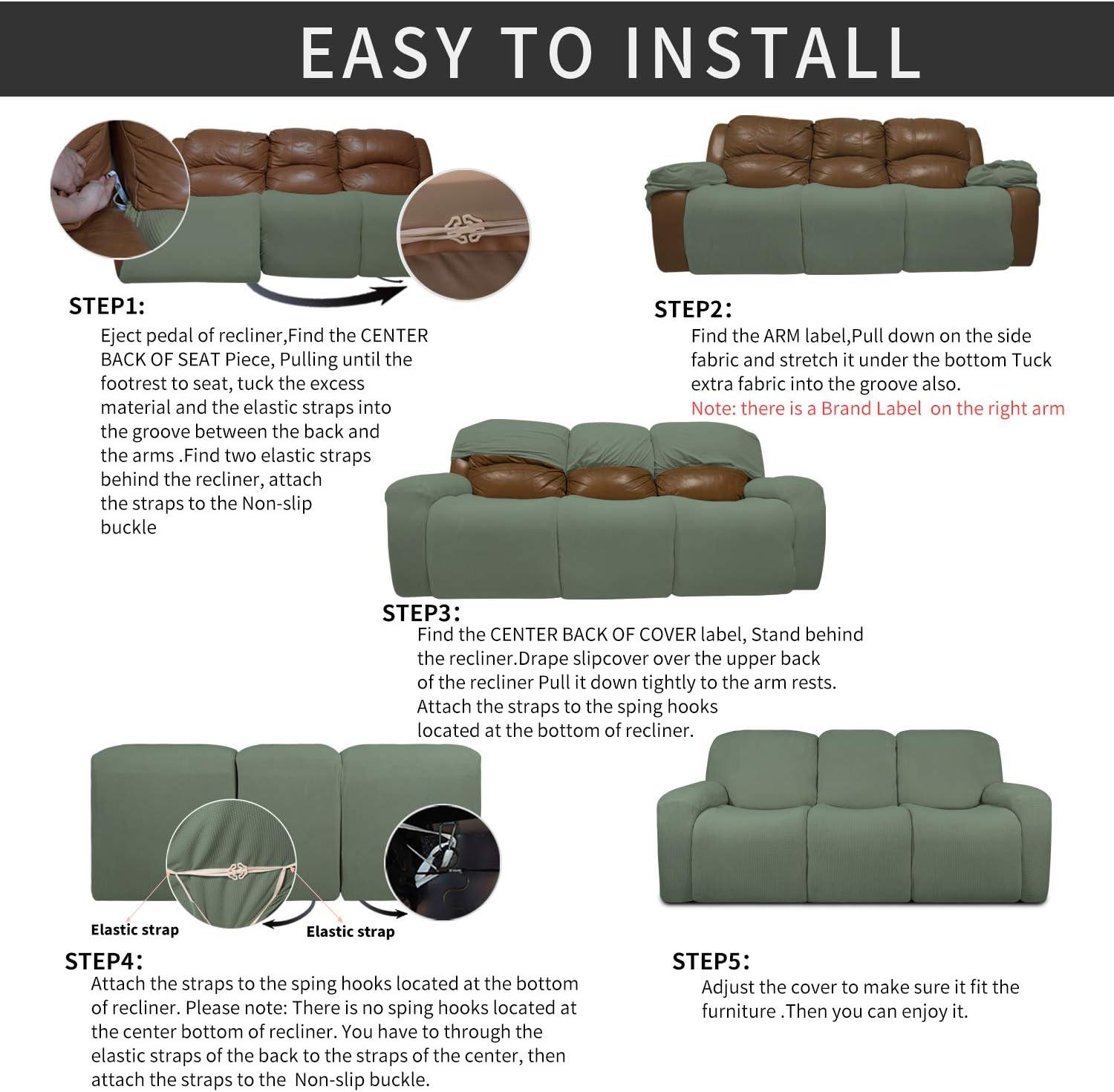 image:imageEasyGoing 8 Pieces Recliner Sofa Stretch Sofa Slipcover Sofa Cover Furniture Protector Couch Soft with Elastic Bottom Kids Spandex Jacquard Fabric Small Checks Dark GrayGreyish Green