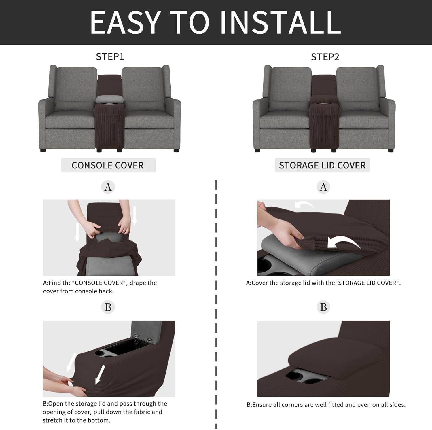 image:imageEasyGoing 8 Pieces Recliner Sofa Stretch Sofa Slipcover Sofa Cover Furniture Protector Couch Soft with Elastic Bottom Kids Spandex Jacquard Fabric Small Checks Dark GrayChocolate