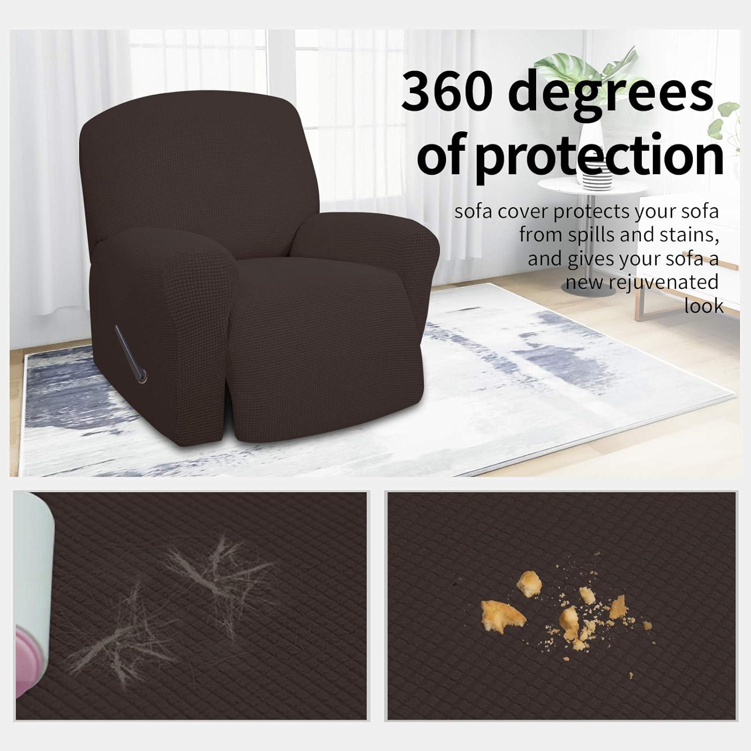 image:imageEasyGoing 8 Pieces Recliner Sofa Stretch Sofa Slipcover Sofa Cover Furniture Protector Couch Soft with Elastic Bottom Kids Spandex Jacquard Fabric Small Checks Dark GrayChocolate