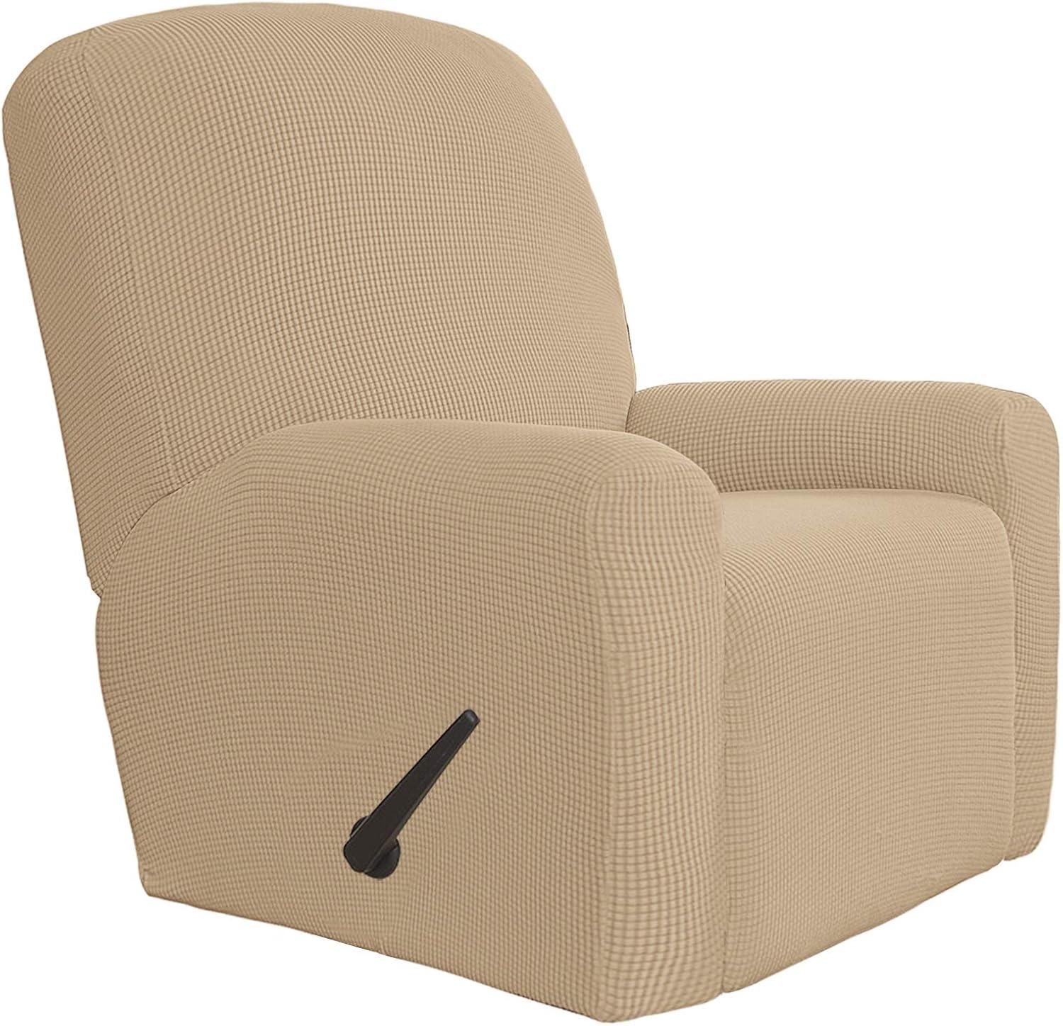 image:imageEasyGoing 8 Pieces Recliner Sofa Stretch Sofa Slipcover Sofa Cover Furniture Protector Couch Soft with Elastic Bottom Kids Spandex Jacquard Fabric Small Checks Dark GraySand