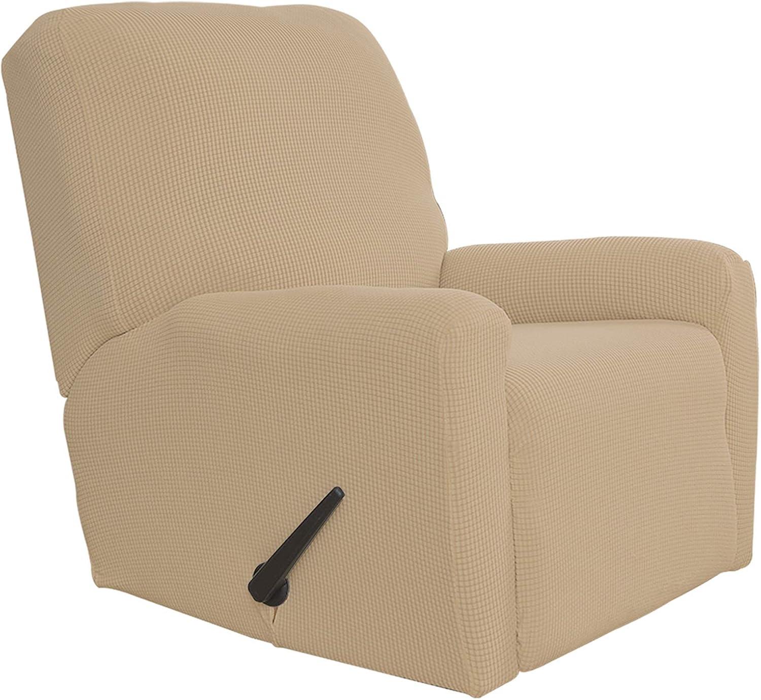 image:imageEasyGoing 8 Pieces Recliner Sofa Stretch Sofa Slipcover Sofa Cover Furniture Protector Couch Soft with Elastic Bottom Kids Spandex Jacquard Fabric Small Checks Dark GraySand