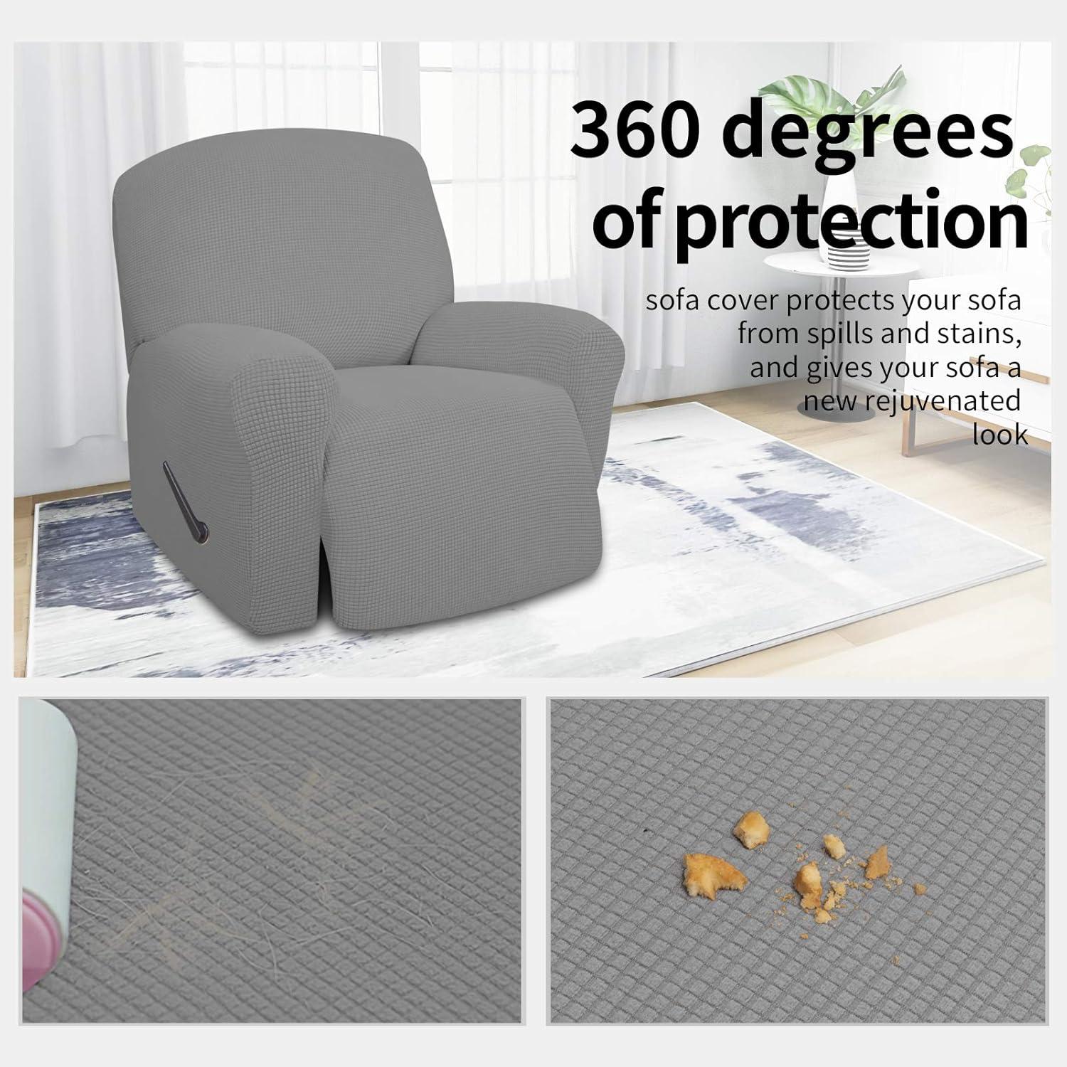 image:imageEasyGoing 8 Pieces Recliner Sofa Stretch Sofa Slipcover Sofa Cover Furniture Protector Couch Soft with Elastic Bottom Kids Spandex Jacquard Fabric Small Checks Dark GrayLight Gray