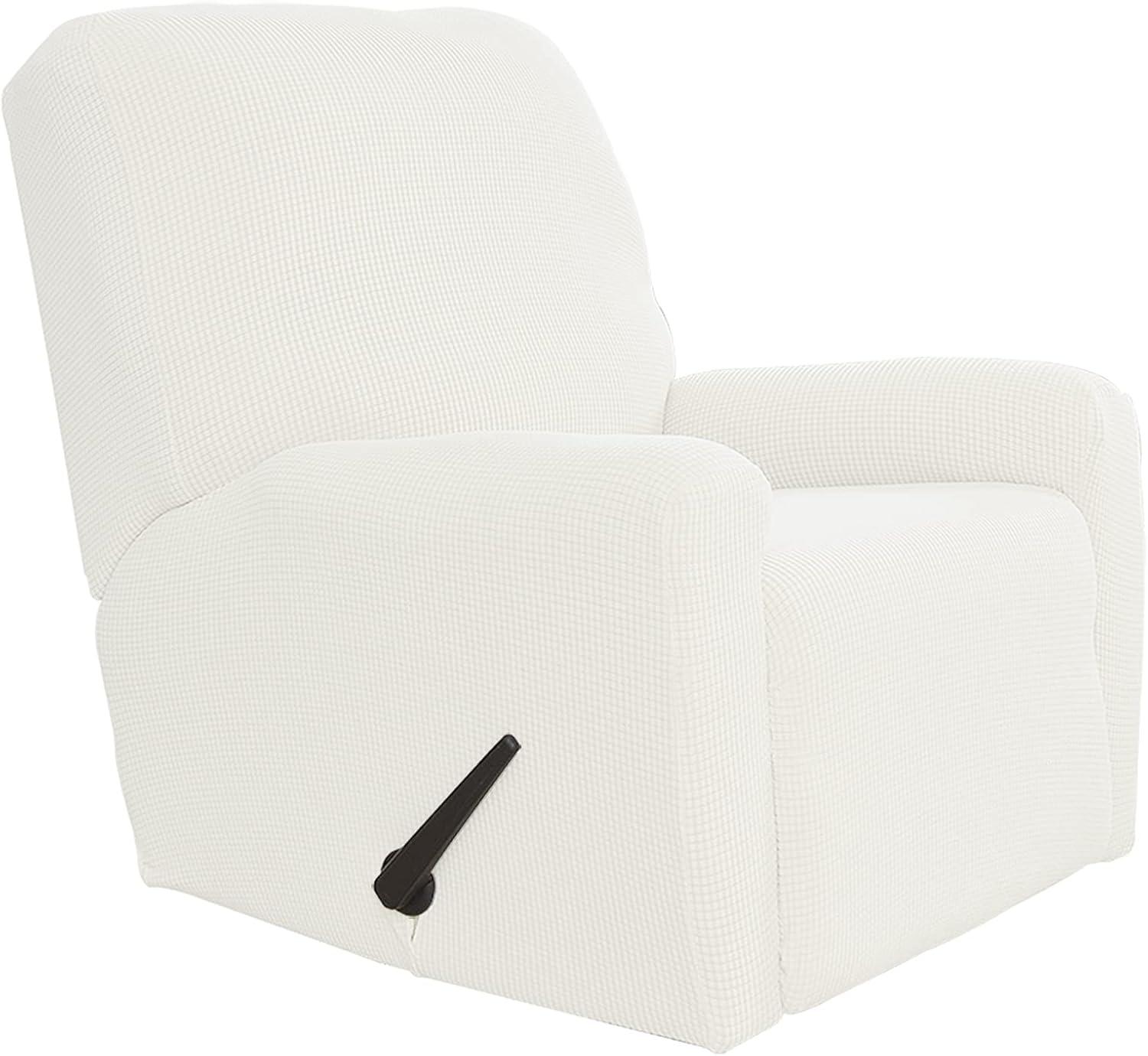 image:imageEasyGoing 8 Pieces Recliner Sofa Stretch Sofa Slipcover Sofa Cover Furniture Protector Couch Soft with Elastic Bottom Kids Spandex Jacquard Fabric Small Checks Dark GrayCream