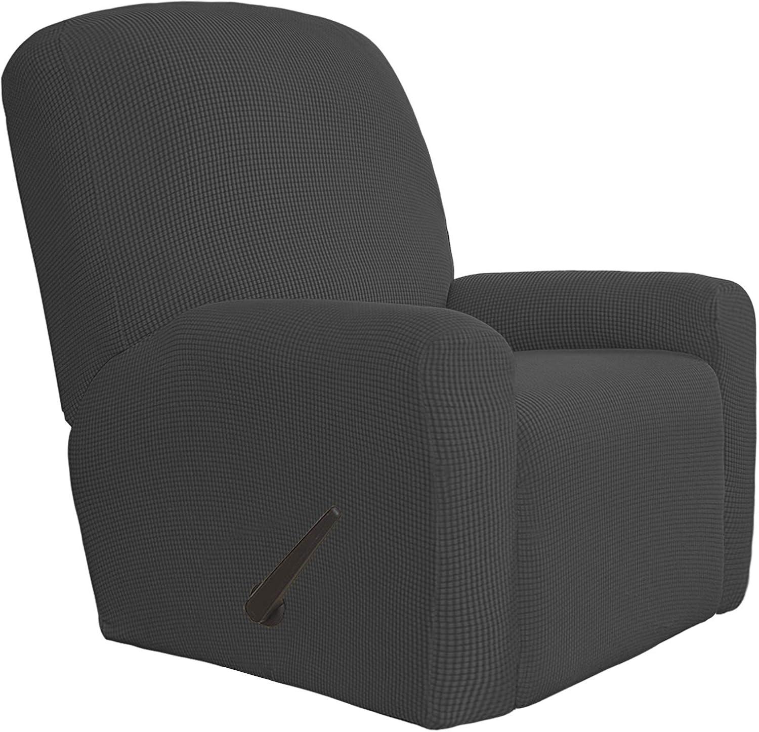 image:imageEasyGoing 8 Pieces Recliner Sofa Stretch Sofa Slipcover Sofa Cover Furniture Protector Couch Soft with Elastic Bottom Kids Spandex Jacquard Fabric Small Checks Dark GrayDark Gray