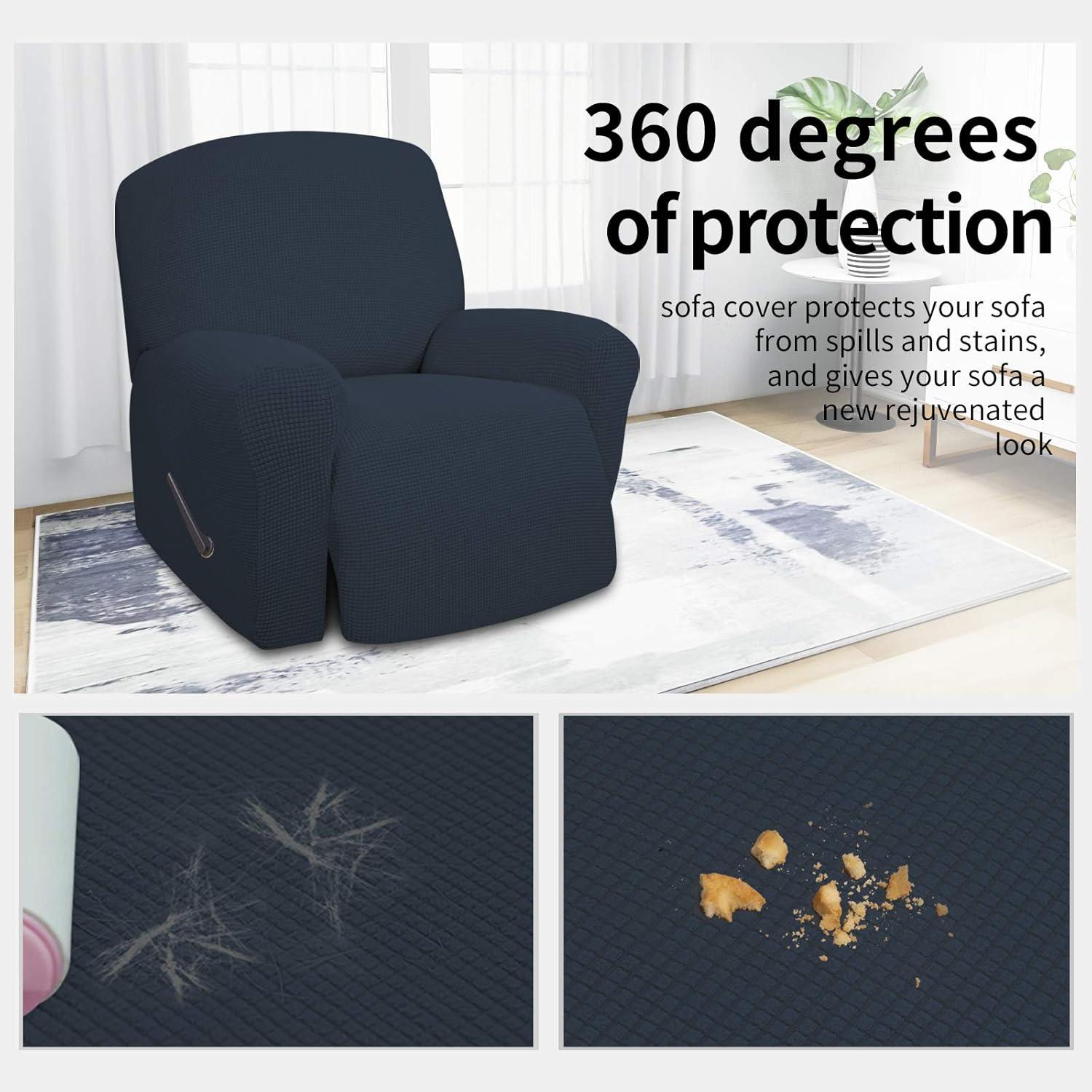 image:imageEasyGoing 8 Pieces Recliner Sofa Stretch Sofa Slipcover Sofa Cover Furniture Protector Couch Soft with Elastic Bottom Kids Spandex Jacquard Fabric Small Checks Dark GrayDark Blue
