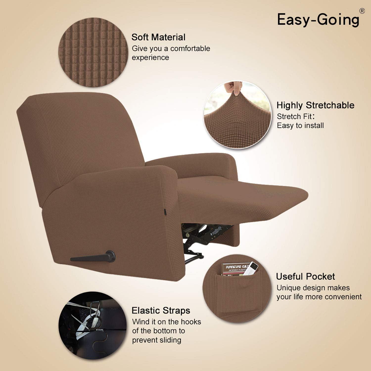 image:imageEasyGoing 8 Pieces Recliner Sofa Stretch Sofa Slipcover Sofa Cover Furniture Protector Couch Soft with Elastic Bottom Kids Spandex Jacquard Fabric Small Checks Dark GrayBrown