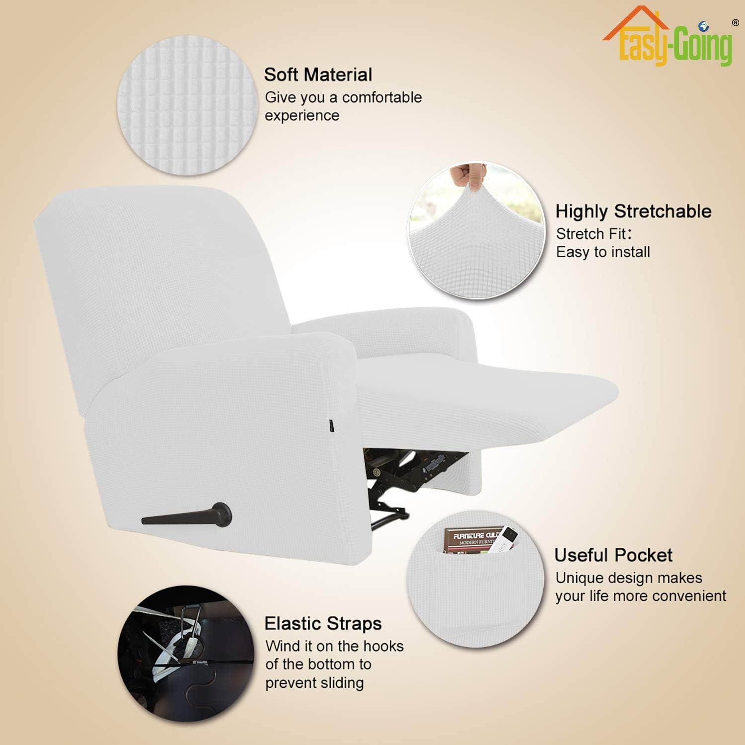 image:imageEasyGoing 8 Pieces Recliner Sofa Stretch Sofa Slipcover Sofa Cover Furniture Protector Couch Soft with Elastic Bottom Kids Spandex Jacquard Fabric Small Checks Dark GraySnow White