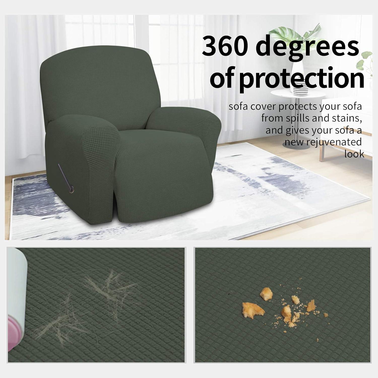 image:imageEasyGoing 8 Pieces Recliner Sofa Stretch Sofa Slipcover Sofa Cover Furniture Protector Couch Soft with Elastic Bottom Kids Spandex Jacquard Fabric Small Checks Dark GrayOlive Green