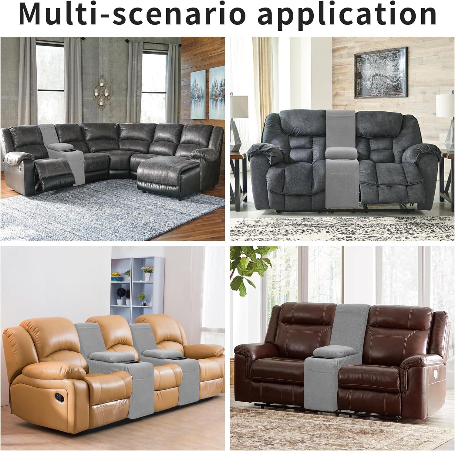image:imageEasyGoing 8 Pieces Recliner Sofa Stretch Sofa Slipcover Sofa Cover Furniture Protector Couch Soft with Elastic Bottom Kids Spandex Jacquard Fabric Small Checks Dark GrayLight Gray