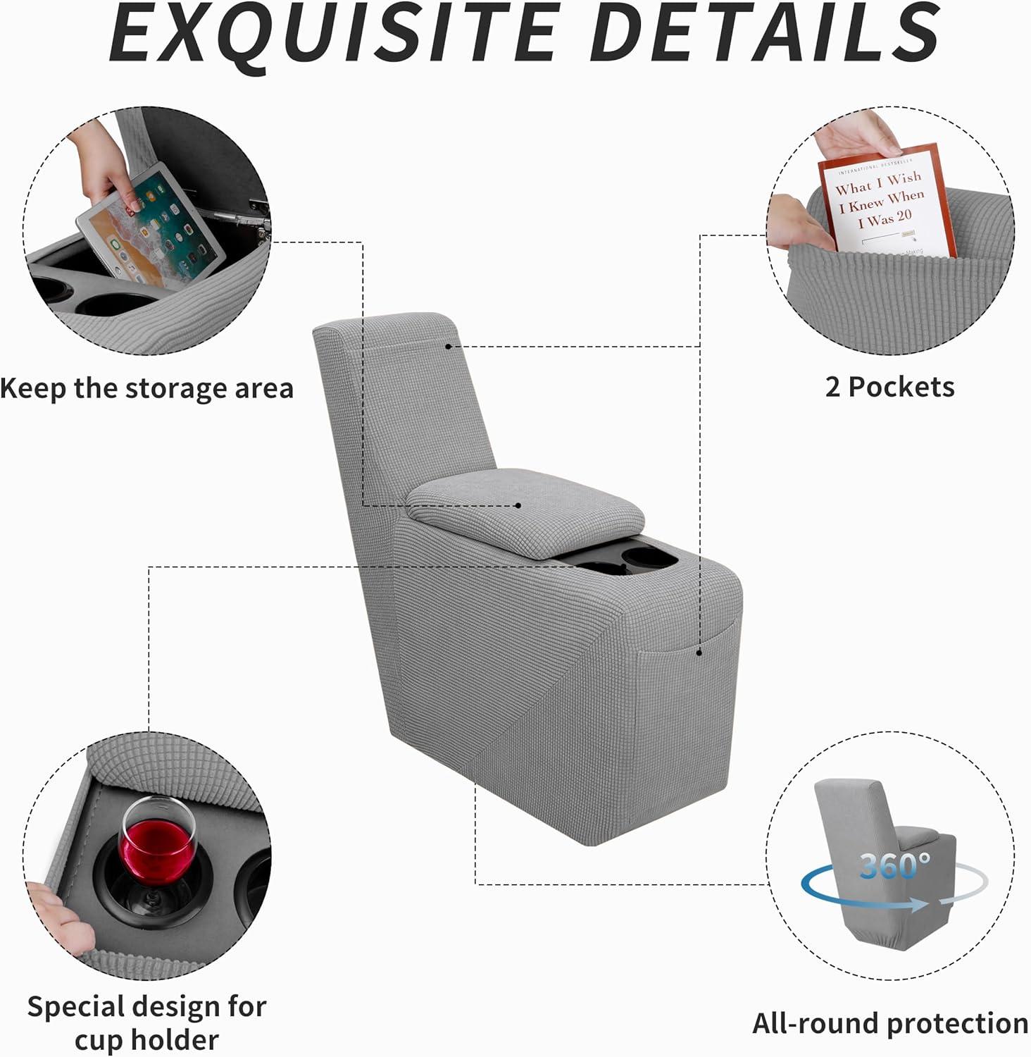 image:imageEasyGoing 8 Pieces Recliner Sofa Stretch Sofa Slipcover Sofa Cover Furniture Protector Couch Soft with Elastic Bottom Kids Spandex Jacquard Fabric Small Checks Dark GrayLight Gray