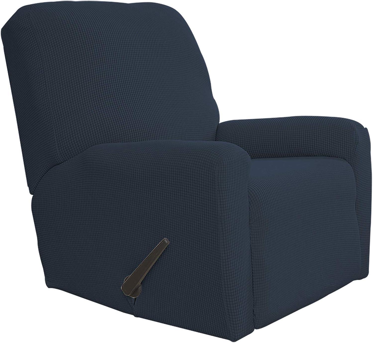 image:imageEasyGoing 8 Pieces Recliner Sofa Stretch Sofa Slipcover Sofa Cover Furniture Protector Couch Soft with Elastic Bottom Kids Spandex Jacquard Fabric Small Checks Dark GrayDark Blue
