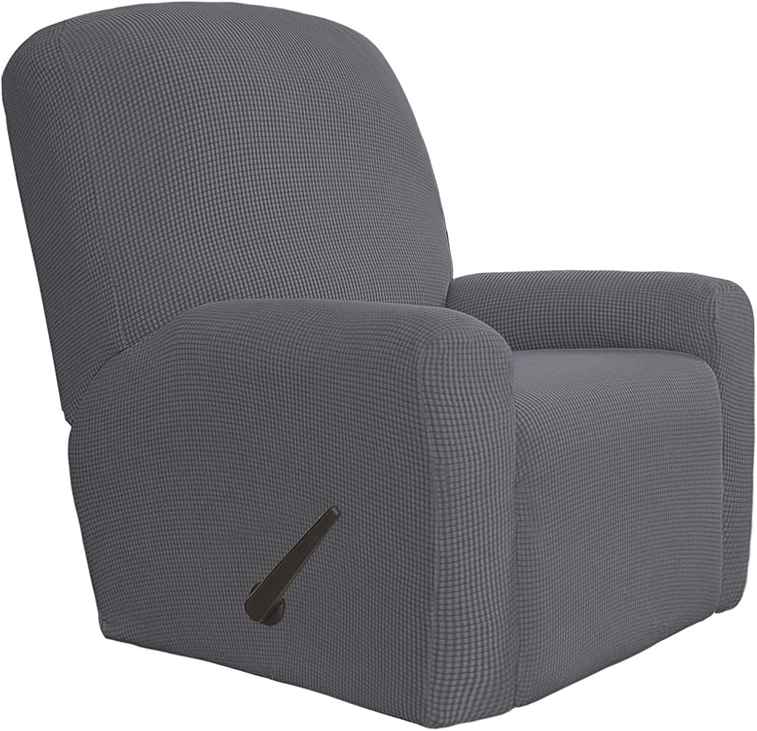 image:imageEasyGoing 8 Pieces Recliner Sofa Stretch Sofa Slipcover Sofa Cover Furniture Protector Couch Soft with Elastic Bottom Kids Spandex Jacquard Fabric Small Checks Dark GrayGrey